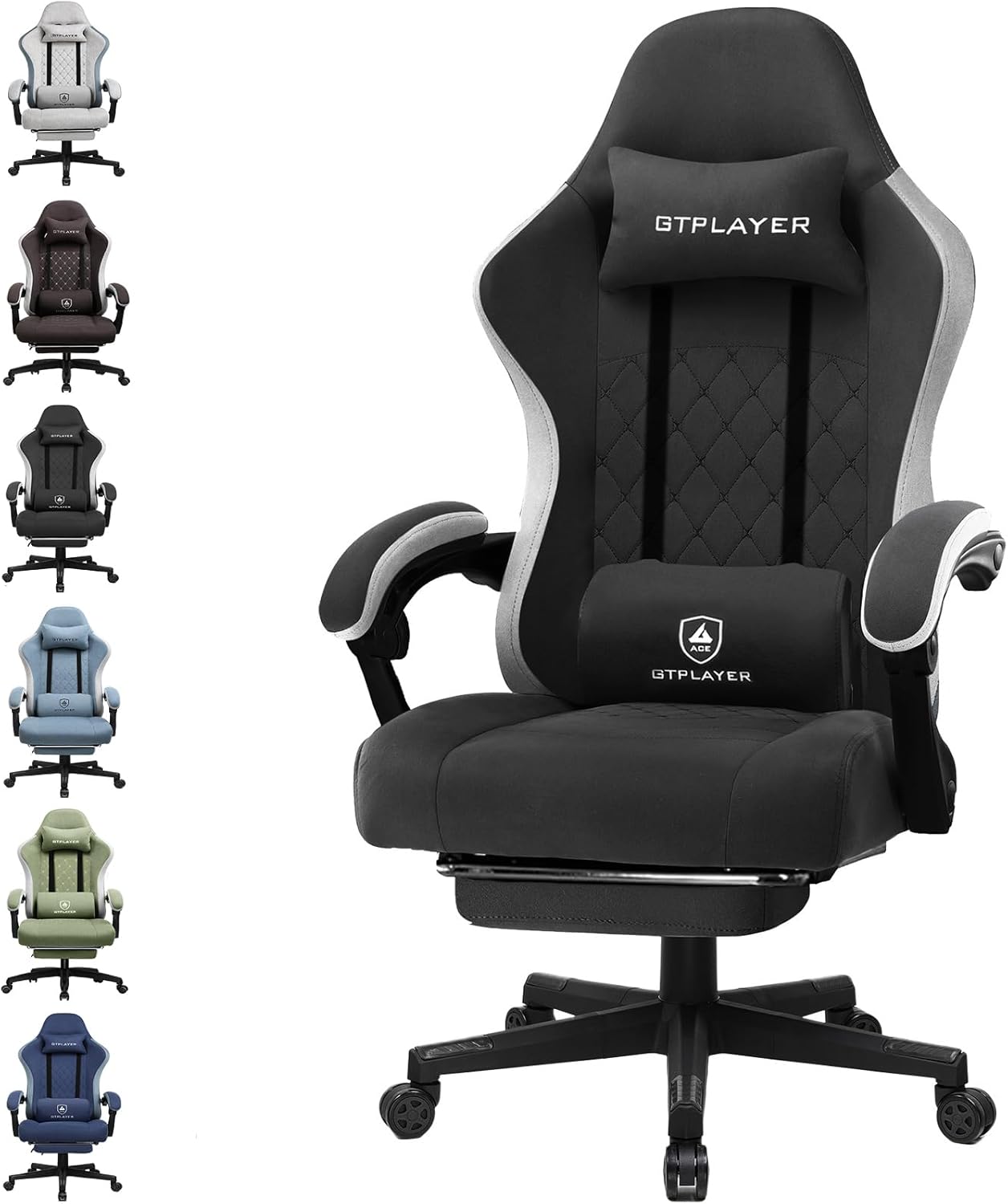 GTPLAYER Chaise Gaming Bureau Ergonomique Fauteuil Gaming Leathaire, accoudoir inclinable, avec Repose-Pieds Noir