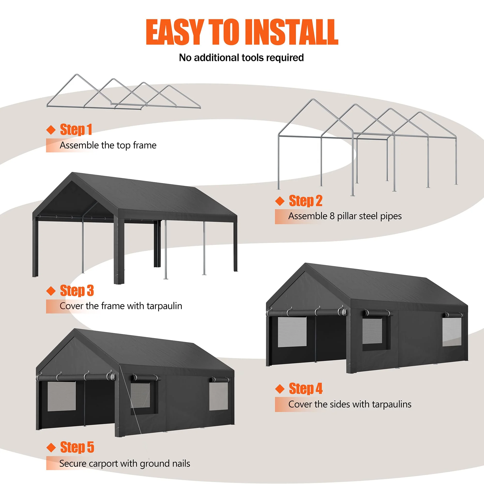 JYQAQA 12x20 FT Heavy Duty Carport Canopy