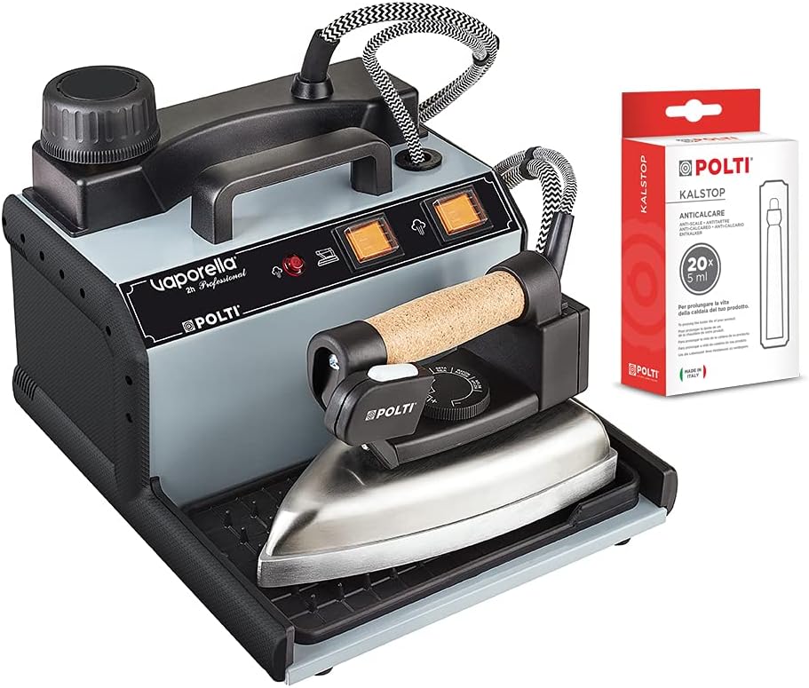 Polti Vaporella 2H Pro Kalstop, fer à vapeur avec chaudière et capuchon de sécurité, pression de 3 bars, gris et noir, 20 flacons de Kalstop pour prévenir l'entartrage inclus