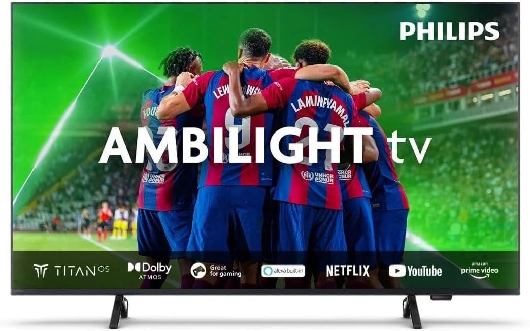 Philips Ambilight 43PUS8109 Smart TV LED 4K - Écran 43 Pouces avec Plate-Forme Pixel Precise Ultra HD, Titan OS et Son Dolby Atmos, Fonctionne avec l’Assistant Vocal Alexa et Google - Chrome satiné