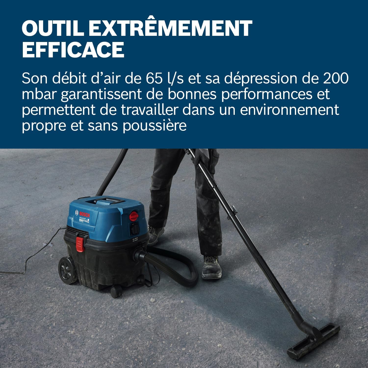 Bosch Professional Aspirateur pour Solides et liquides Gas 12-25 PL (Moteur 1 250 W, débit d'air de 65 l/s, dépression de 200 mbar, y Compris Filtre HEPA, suceur Droit)