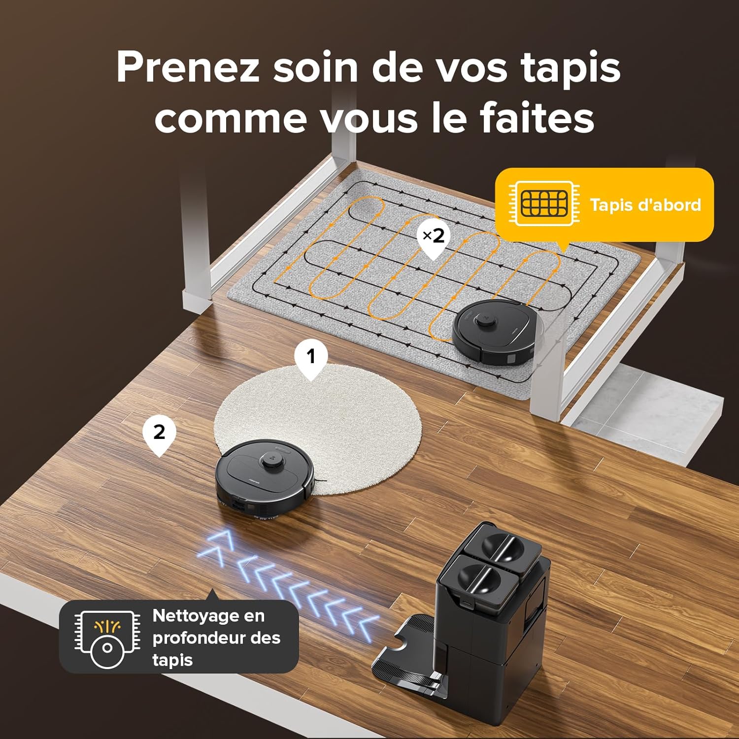 roborock Qrevo S Set Aspirateur Robot Laveur, 7000Pa HyperForce, Double Serpillière Rotative 200 tr/min & Relevable 10mm, Station Multifonctionnelle, 3D Cartographie, Reactive Tech, Contrôle APP, Noir
