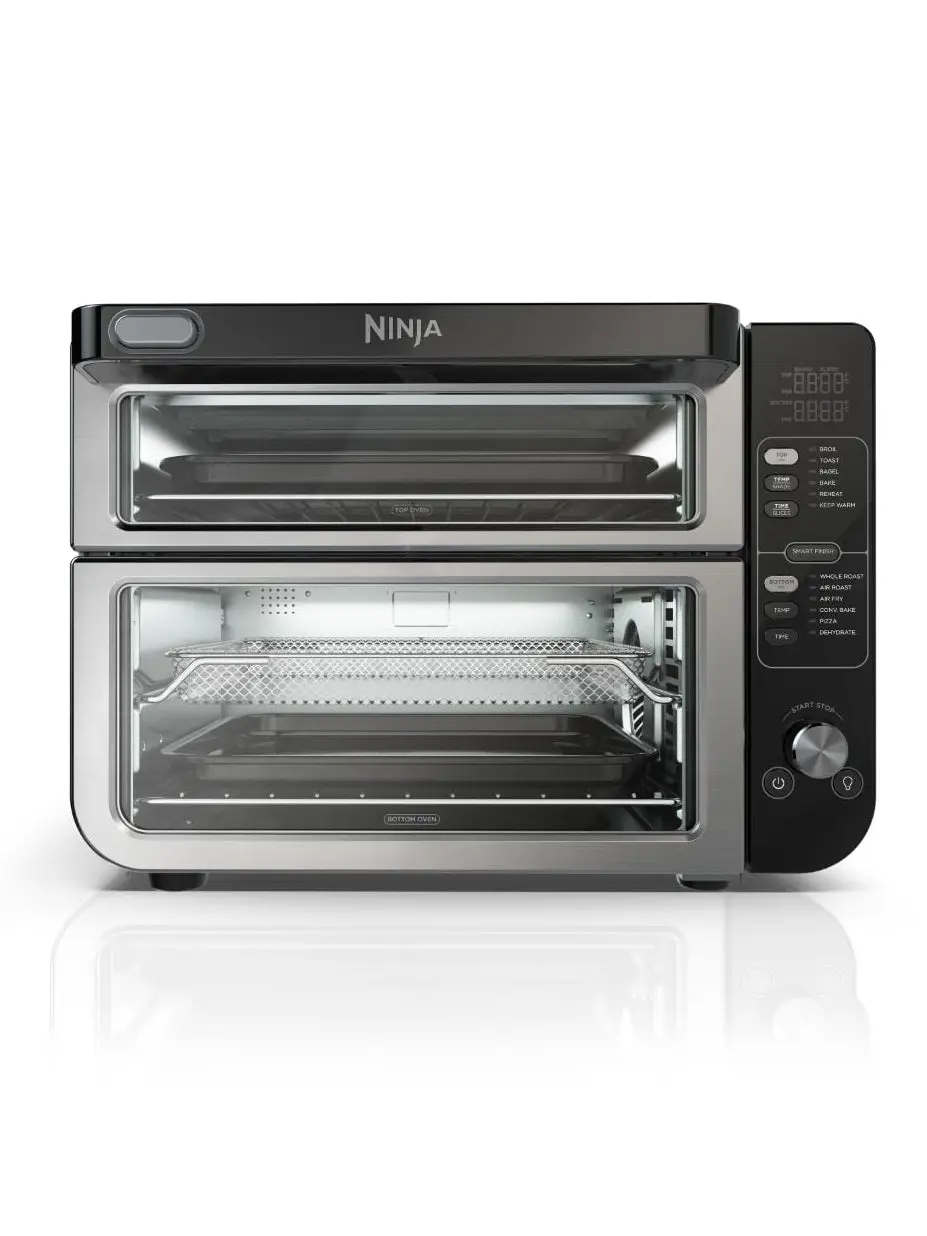 Ninja DCT401 12-in-1 Double Oven with FlexDoor, FlavorSeal & Smart Finish, Rapid Top Convection and Air Fry Bottom , Bake, Roast, Toast, Air Fry, Pizza and More, Stainless Steel