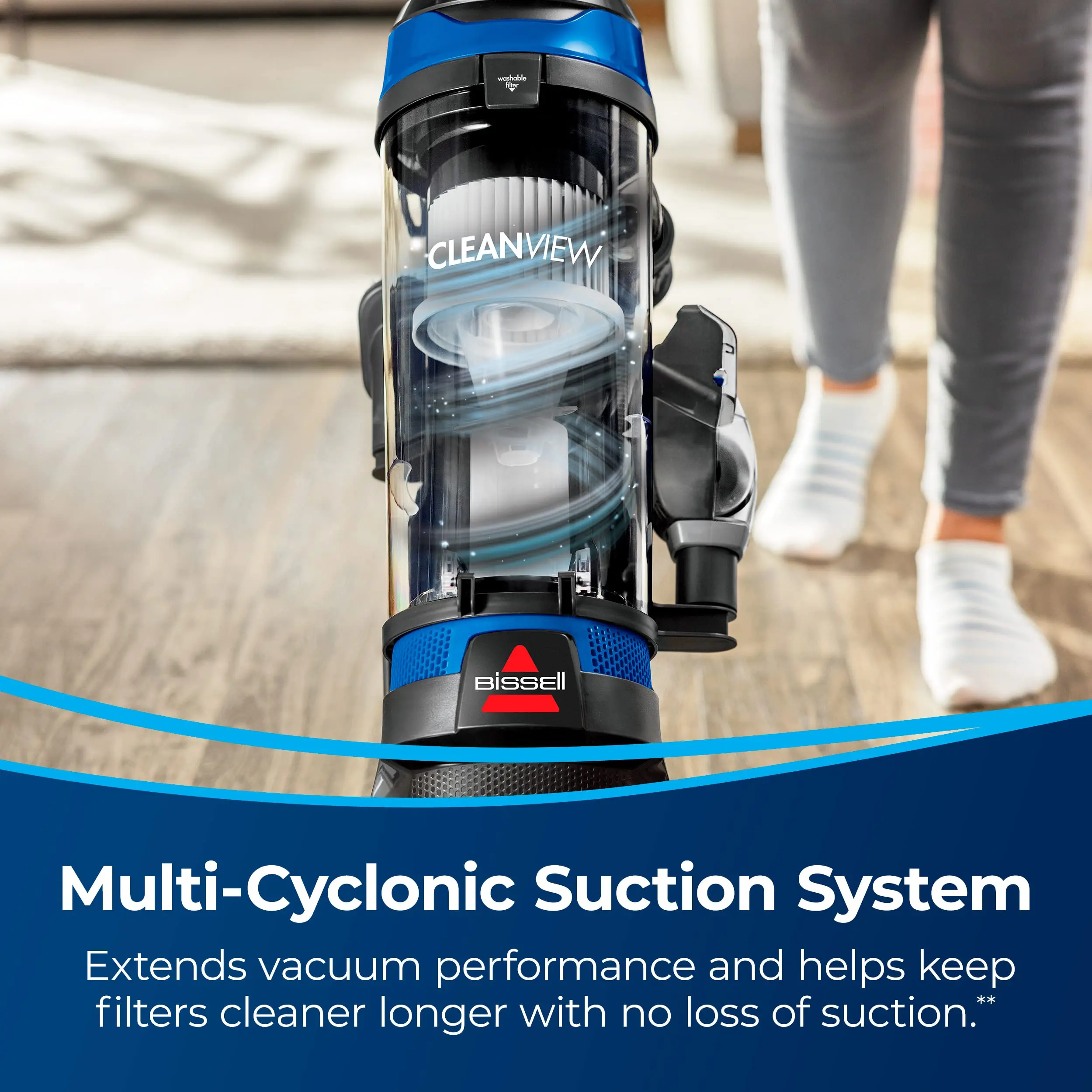 BISSELL CleanView Rewind Upright Bagless Vacuum with Automatic Cord Rewind & Active Wand, 3534, Black/Teal/Gray