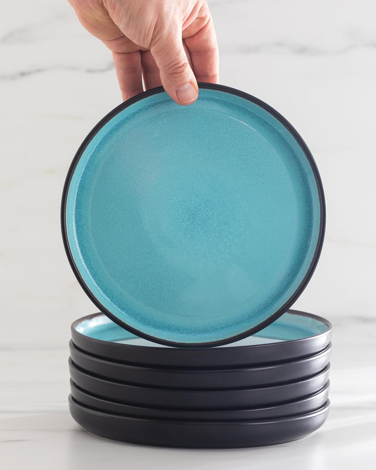 Service de Vaisselle en Grès Ibiza 36 pièces –Ensemble de Vaisselle pour 12 Personnes, Adapté au Lave-Vaisselle et au Micro-Ondes, Pure Living bleu fumé, Assiettes Service de Table