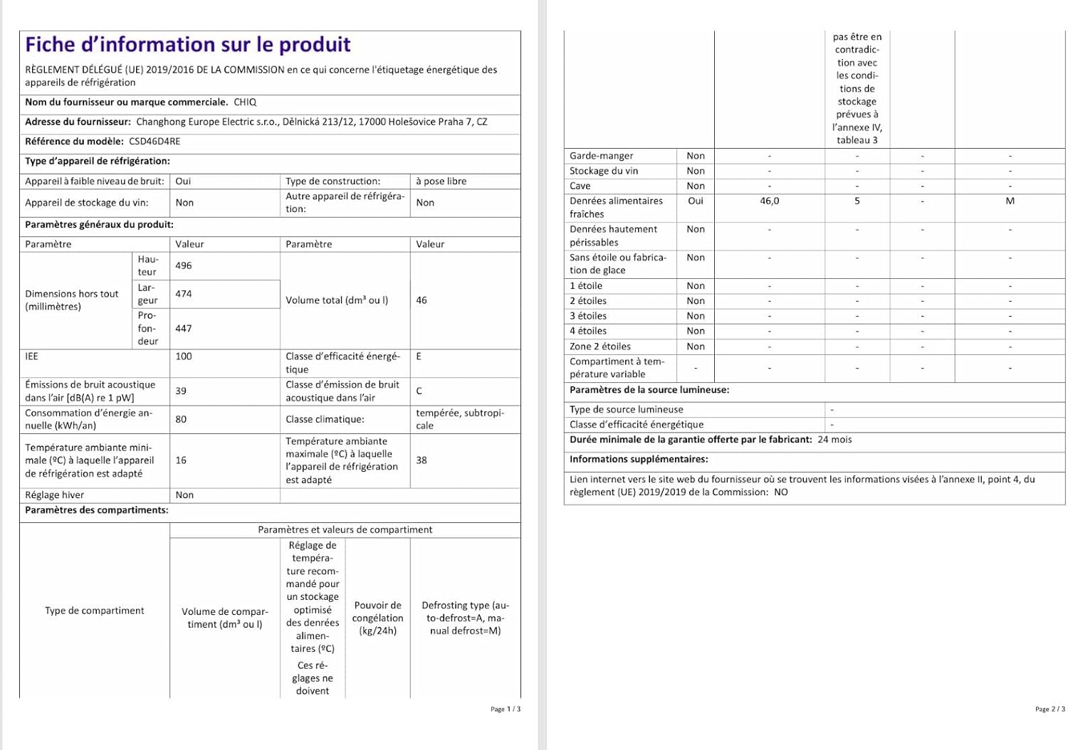 CHIQ Réfrigérateur vertical à une porte,126 L, encombremen 0,31 ㎡, Porte réversible, Tiroir à légumes, Étagères coulissantes, Faible niveau sonore 39 dB, Éclairage à DEL, Noir CSF120BE