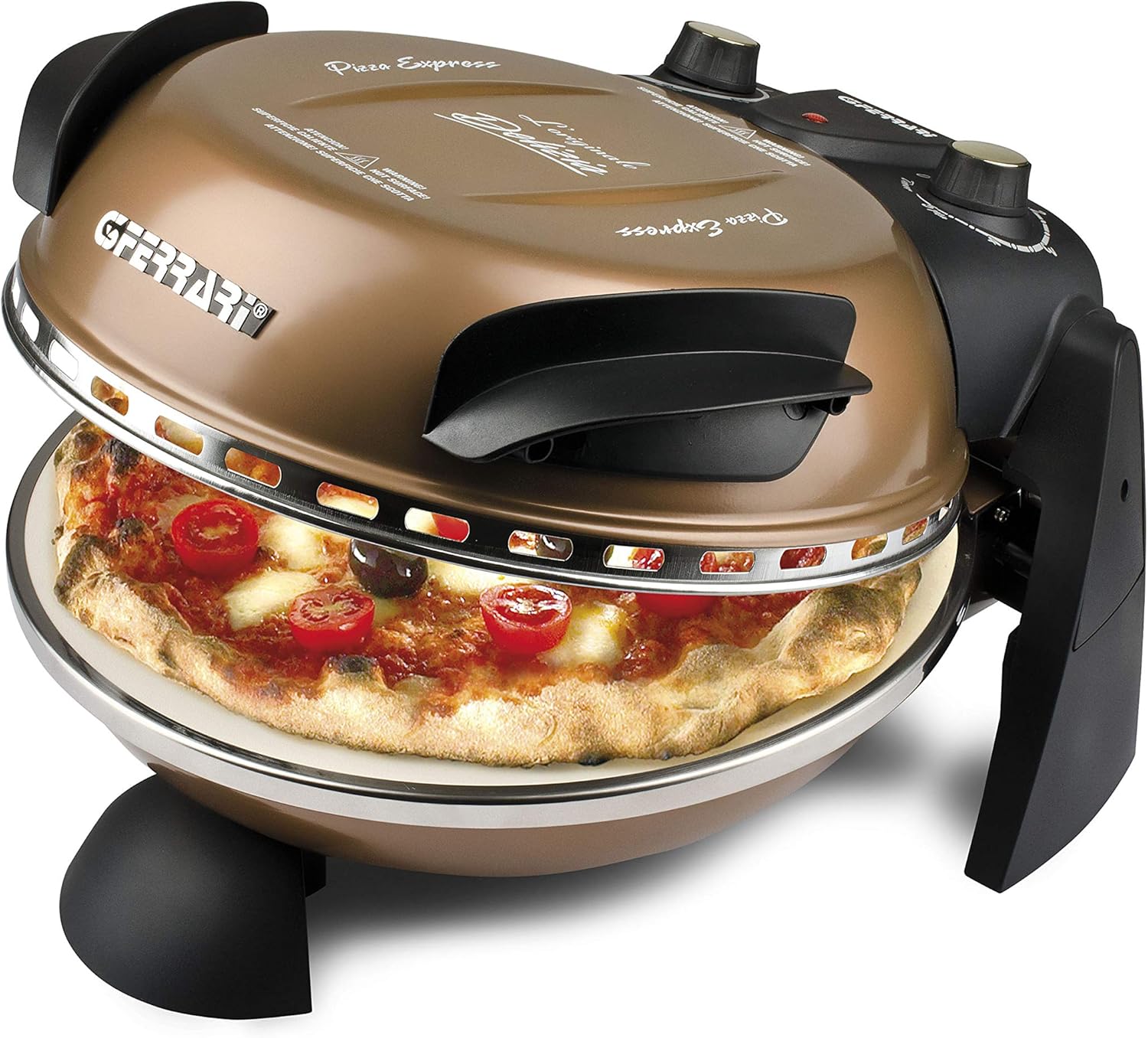 G3 Ferrari G10006 Pizza Exprimer Plaisir, Four Pizza, 1200 W, 400°C, Pierre Réfractaire (diamètre 31 cm), Minuteur 5', Livre de Recettes inclus, Noir