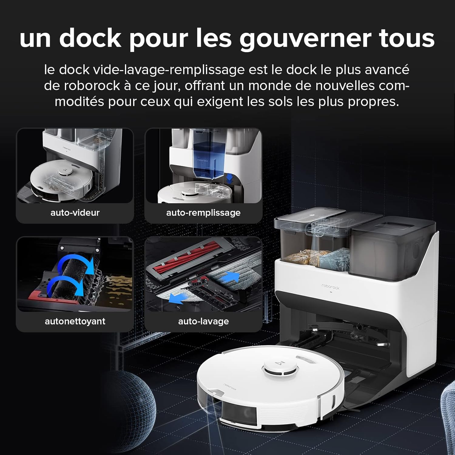 roborock QV 35A Aspirateur Robot Laveur, 8000Pa HyperForce, Station Multifonctionnelle, Serpillière Rotative 200 TR/Min & Relevable 10mm, Anti-enchevêtrement, Évitement d'obstacles, Cartographie, APP