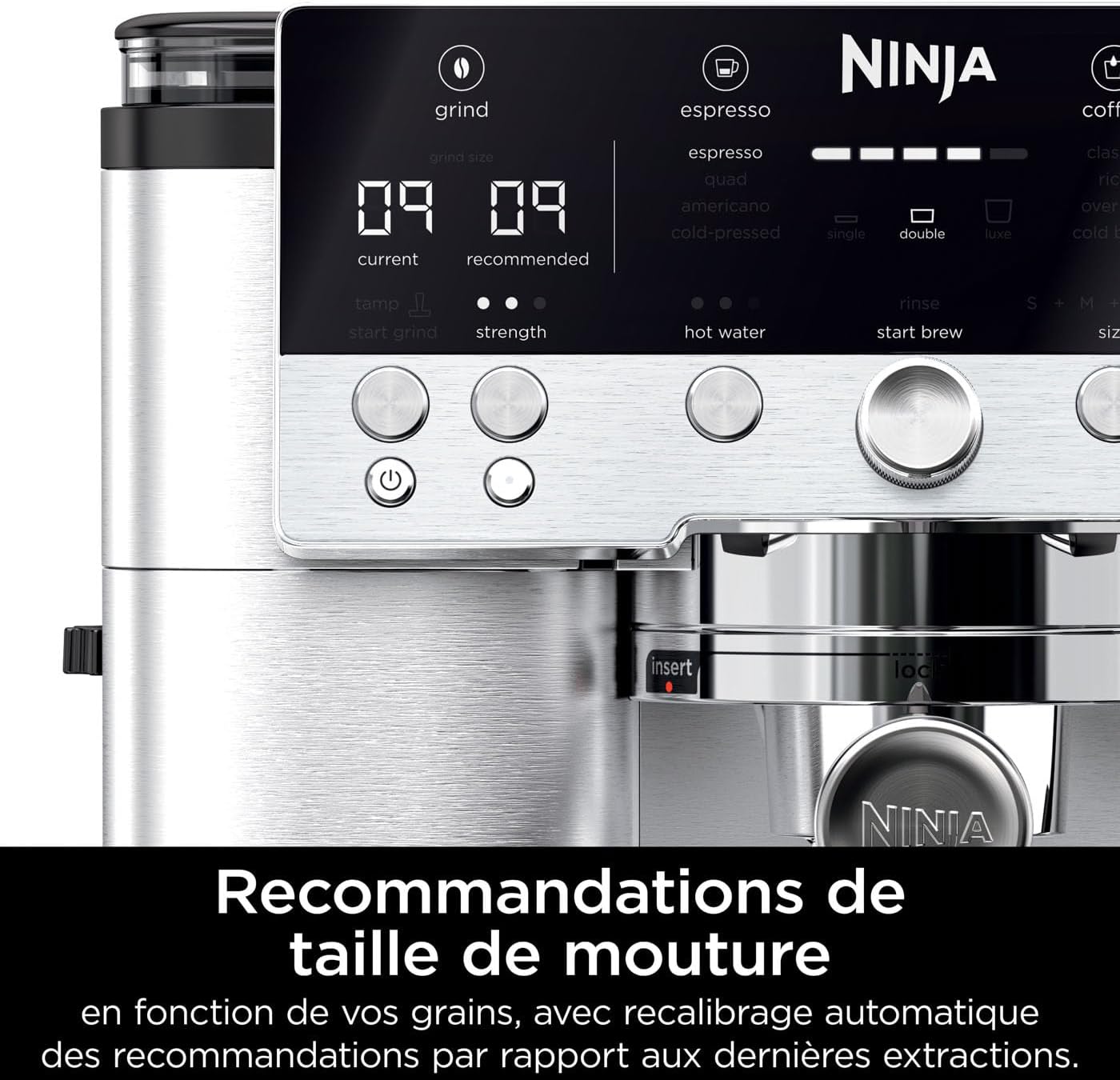 NINJA Machine à café Luxe Premier 3-en-1, Latte, Cappuccino, Infusion à froid et Espresso avec broyeur à grains et mousseur à lait intégrés, facile à utiliser, EU Prise, argent, ES601EU
