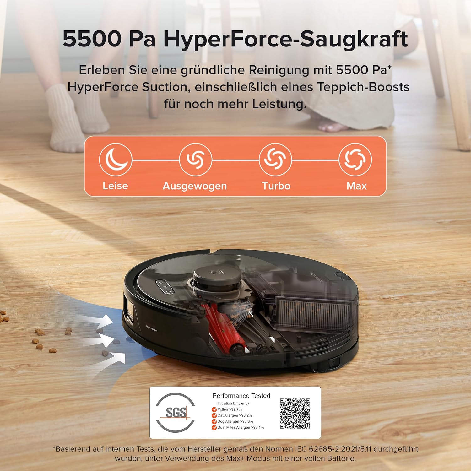 roborock Q8 Max+ Aspirateur Robot Laveur avec Station, Vidage Automatique, 5500Pa Aspiration, Brosse DuoRoller, Navigation LiDAR, Évitement d'obstacles, Cartographie Multi-Niveaux, Contrôle APP/Vocale