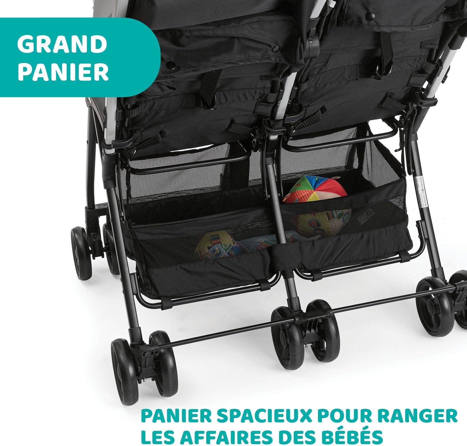 Chicco OHlalà Poussette Canne Double, Légère Inclinable et Pliable, Poussette pour Jumeaux de la Naissance à 15 kg, Fermeture Compacte, Inclus une Housse de Pluie, Capote Extensible - black night