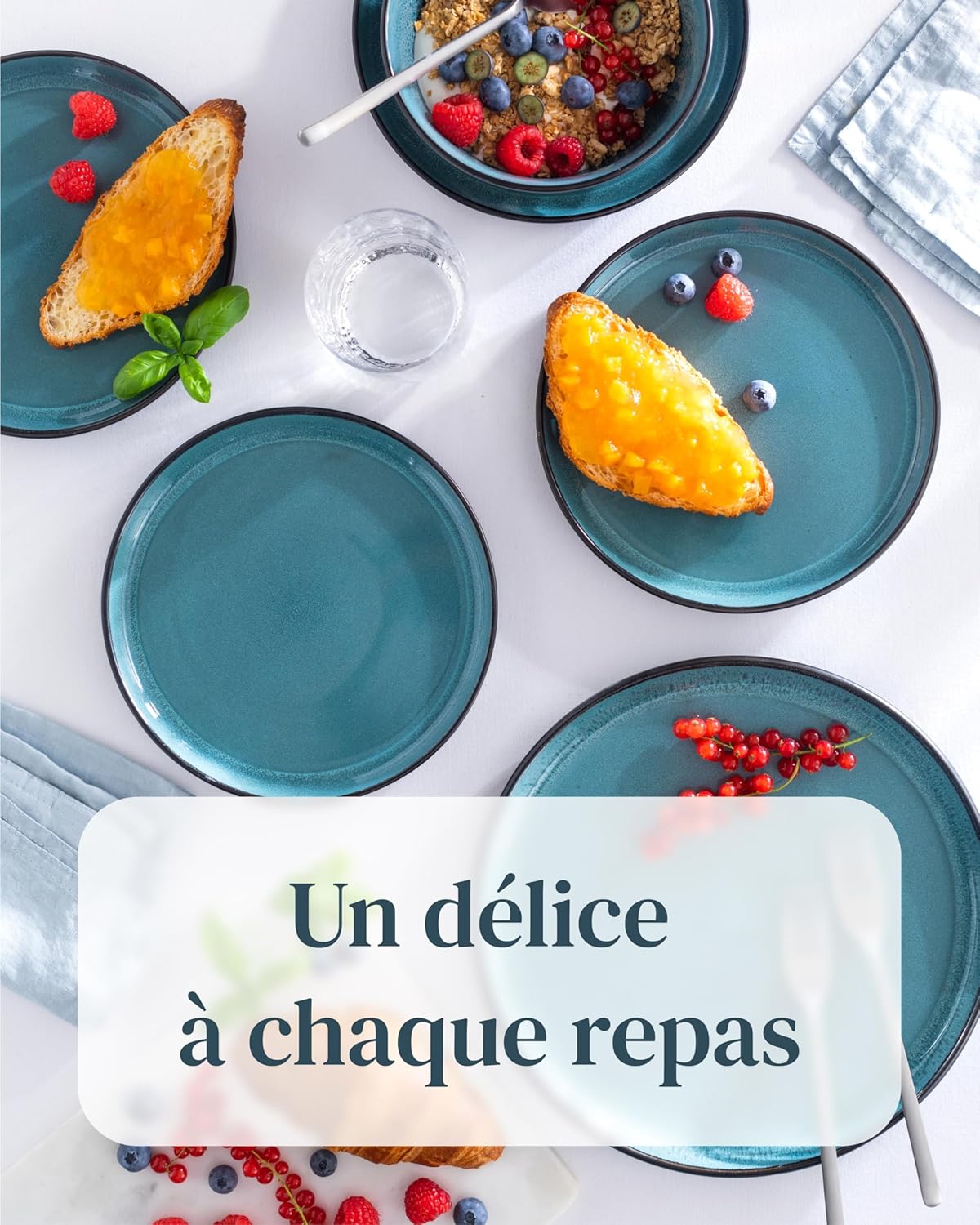 Service de Vaisselle en Grès Ibiza 36 pièces –Ensemble de Vaisselle pour 12 Personnes, Adapté au Lave-Vaisselle et au Micro-Ondes, Pure Living bleu fumé, Assiettes Service de Table