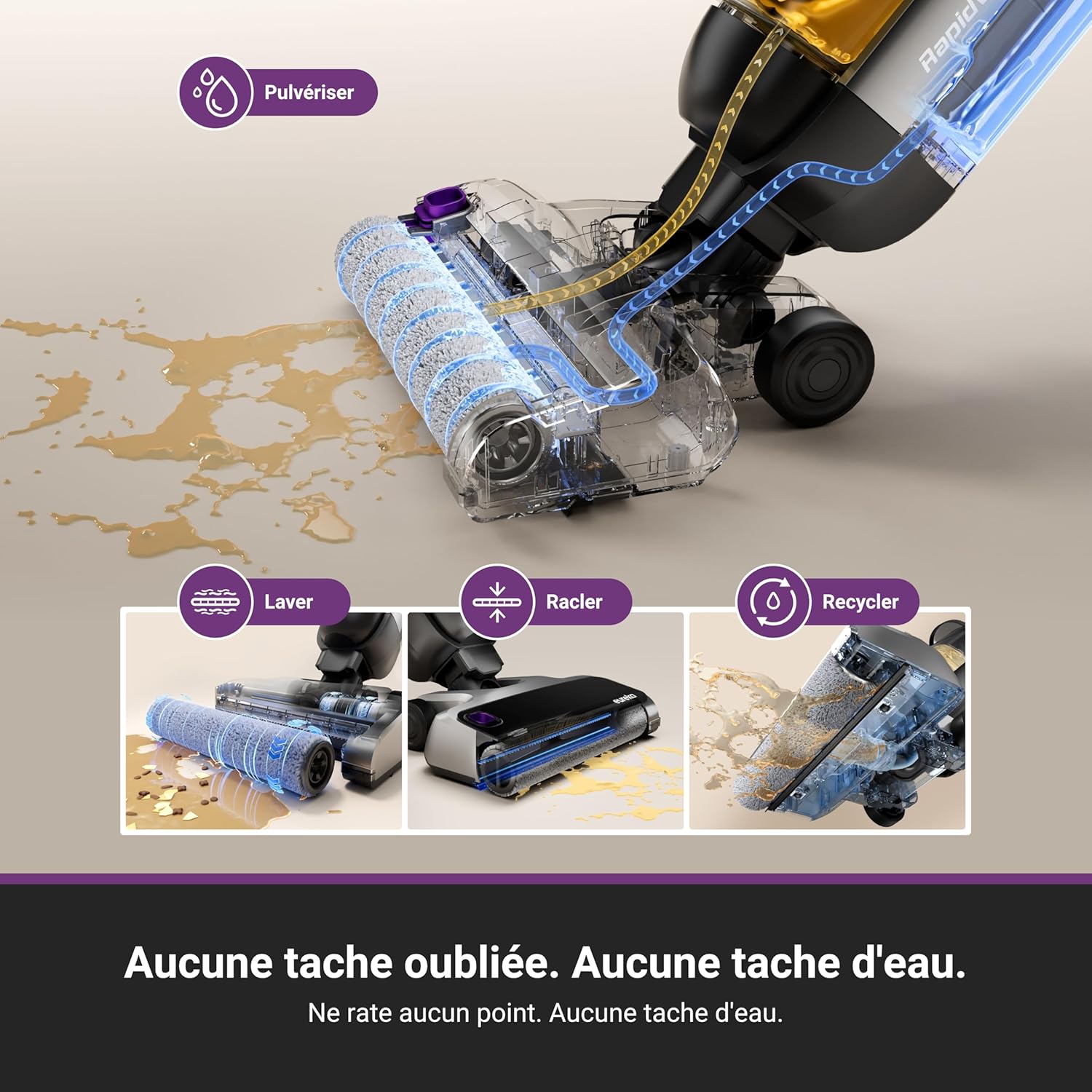 Eureka RapidWash NEW630 Aspirateur Laveur sans Fil,Aspirateur Balai Sec et Humide Inclinaison à 170°,Séchage Air Chaud 60℃,Anti Enchevêtrement,Autonomie 38 Mins,Aspirateur Eau et Poussière Sols Durs