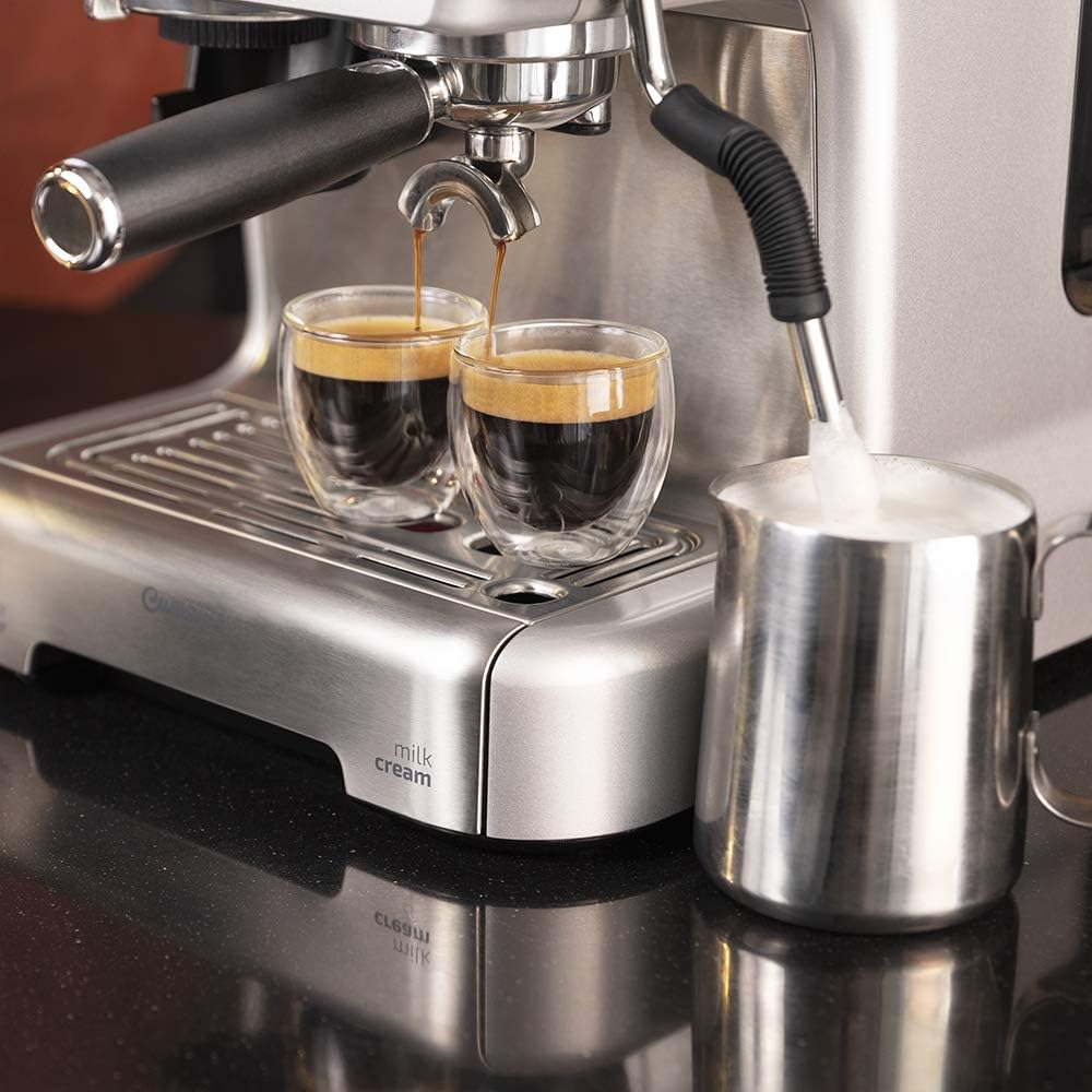Cecotec Machine à café Express Power Espresso 20 Barista Cream. 2 Thermoblocks, 20Bars, Manomètre, Mode Auto pour 1 et 2 Café(s), Buse vapeur Orientable, Conduit pour Infusions, 2900W.