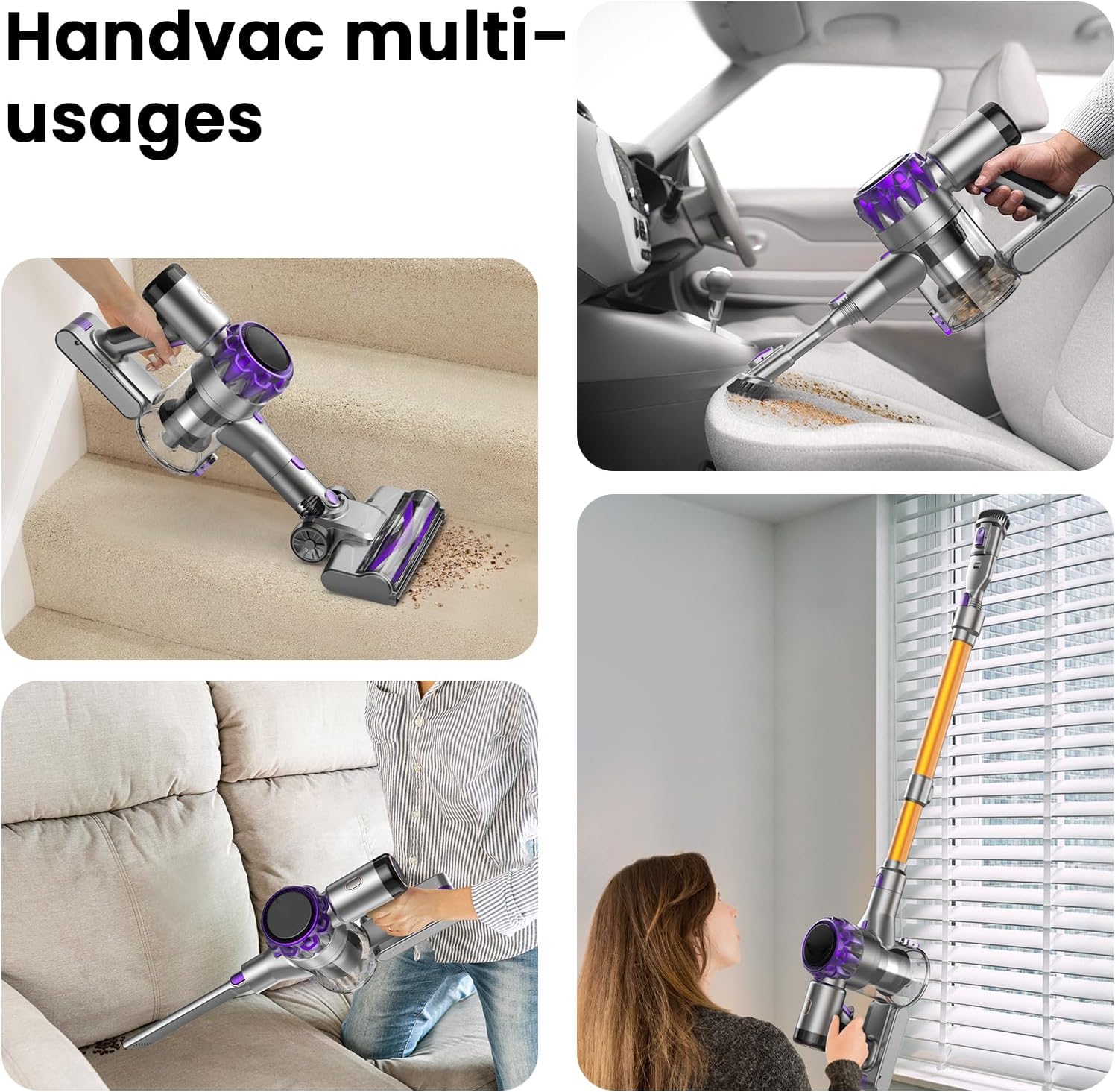 Aspirateur Balai sans Fil, 40KPa/ 55 Min d'Autonomie Aspirateur sans Fil Puissant avec Écran LED, Batterie Amovible, Lumière LED, Brosse Anti-emmêlement pour Tapis, Sols Durs, Poils d'animaux