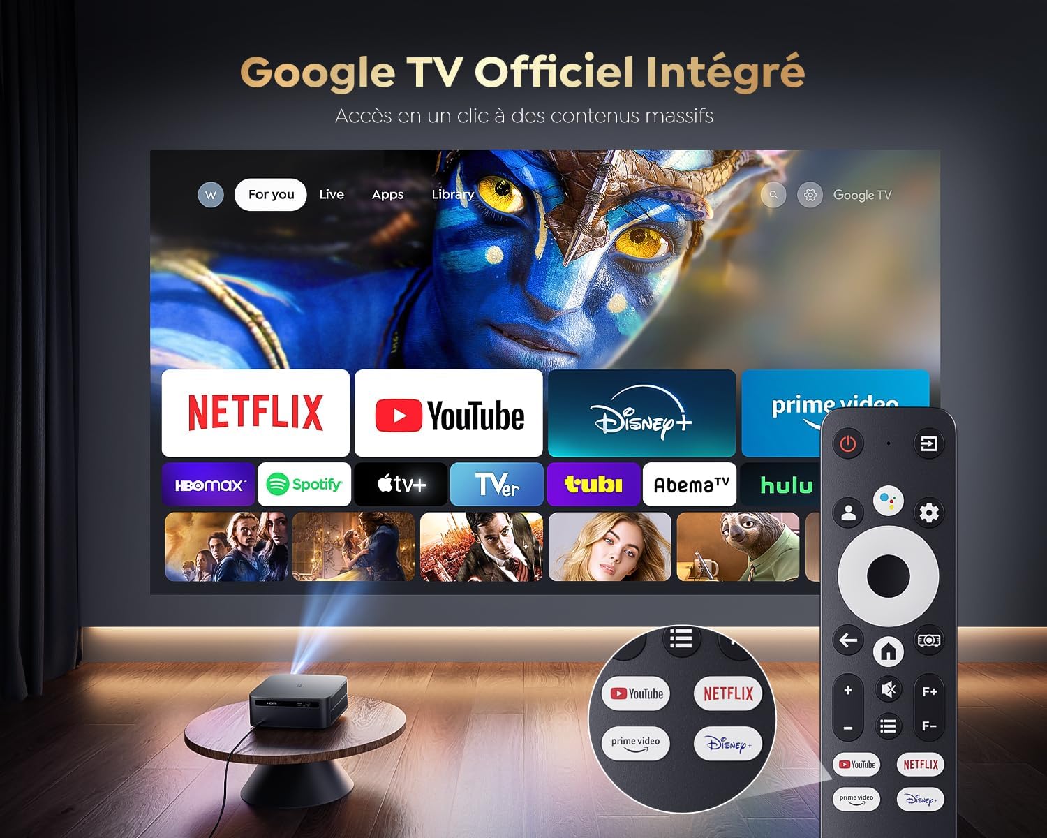 【1200 ANSI/Google TV】 Vidéoprojecteur 4K Netflix Officiel, Auto Focus/Keystone Projecteur 4K WiFi6 Bluetooth Full HD 1080P, Contrôle Vocal, Zoom 50% Projecteur Vidéo de Jour Home Cinéma/PPT/Extérieur