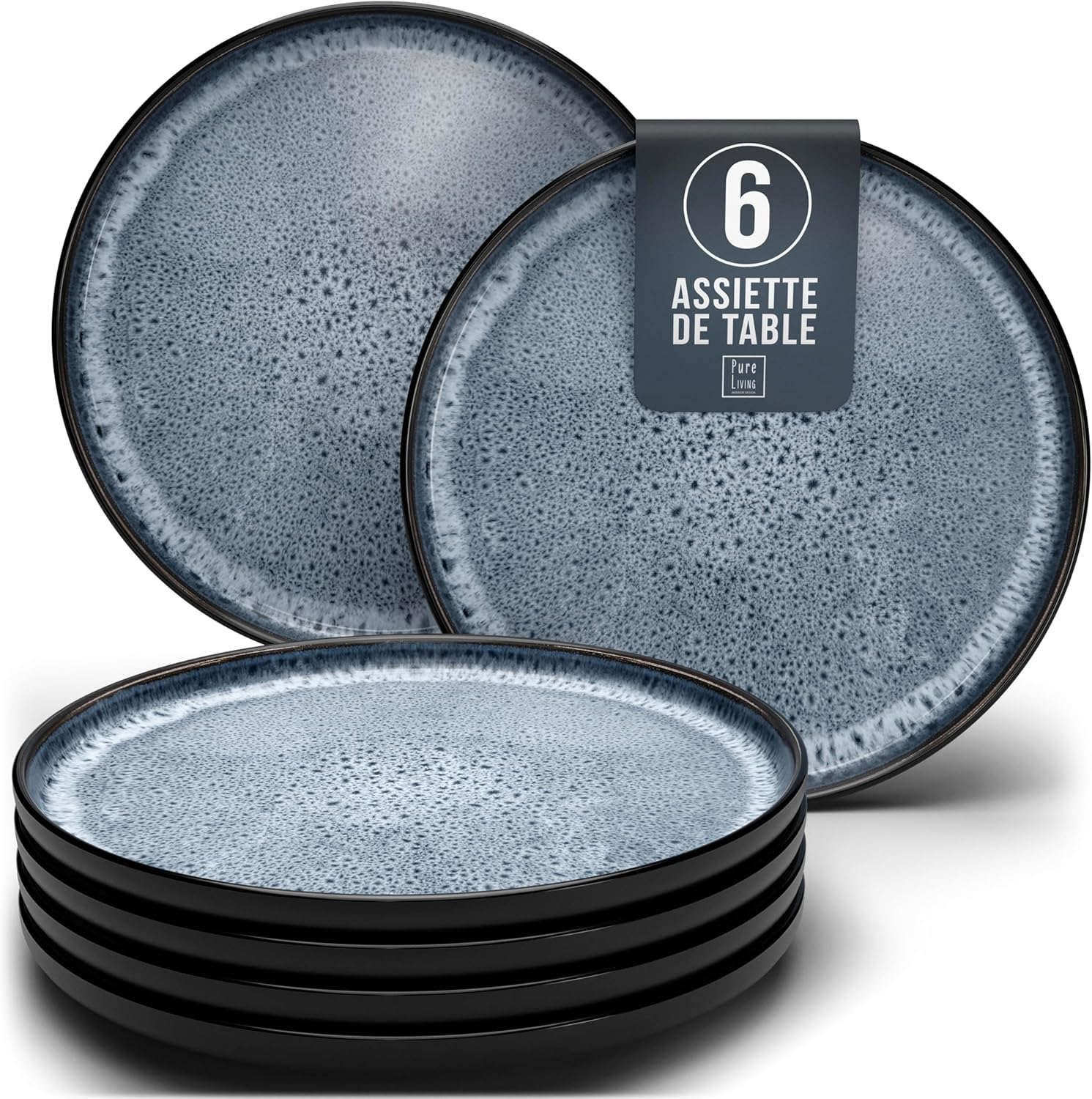 Service de Vaisselle en Grès Ibiza 36 pièces –Ensemble de Vaisselle pour 12 Personnes, Adapté au Lave-Vaisselle et au Micro-Ondes, Pure Living bleu fumé, Assiettes Service de Table