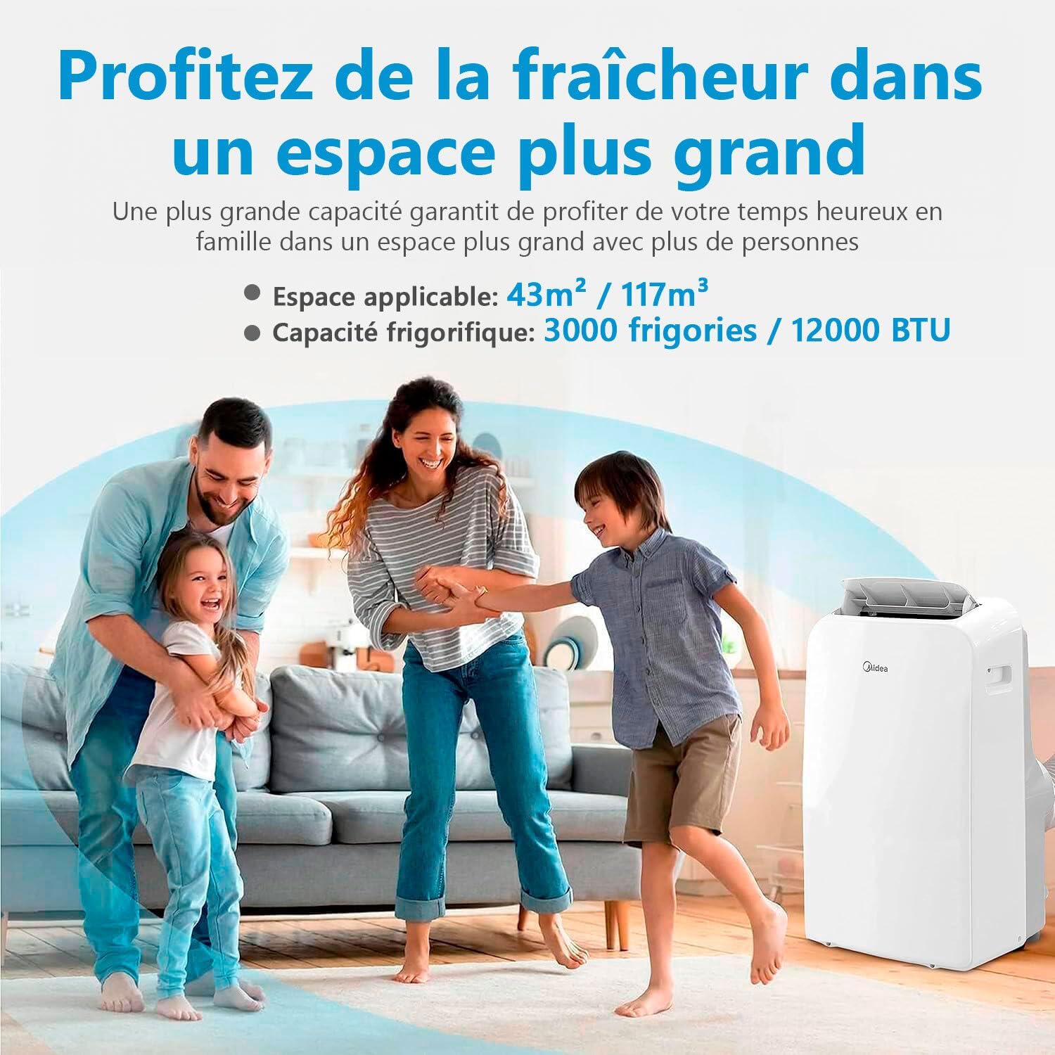 MIDEA Climatiseur Mobile Silencieux 12000 BTU avec Évacuation - Climatisation Portable Prêt à Poser 3500W - Clim Réversible Split Mobile - 3 Vitesses avec Kit de Fenêtre et Télécommande