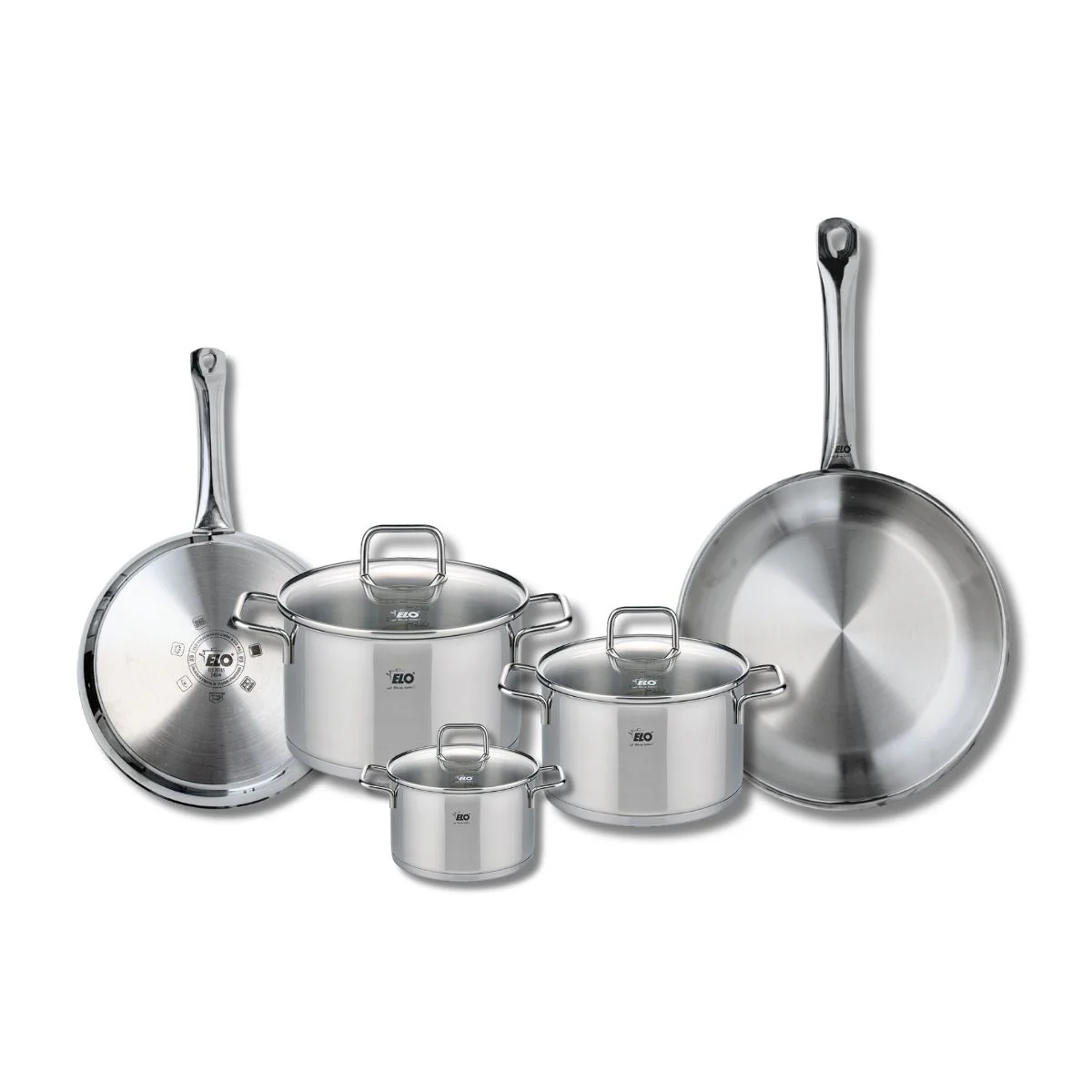 Set de 2 Poêles de cuisson 24 et 28 cm et 3 faitouts 12, 16 et 20 cm Elo Profi Citrin Elo