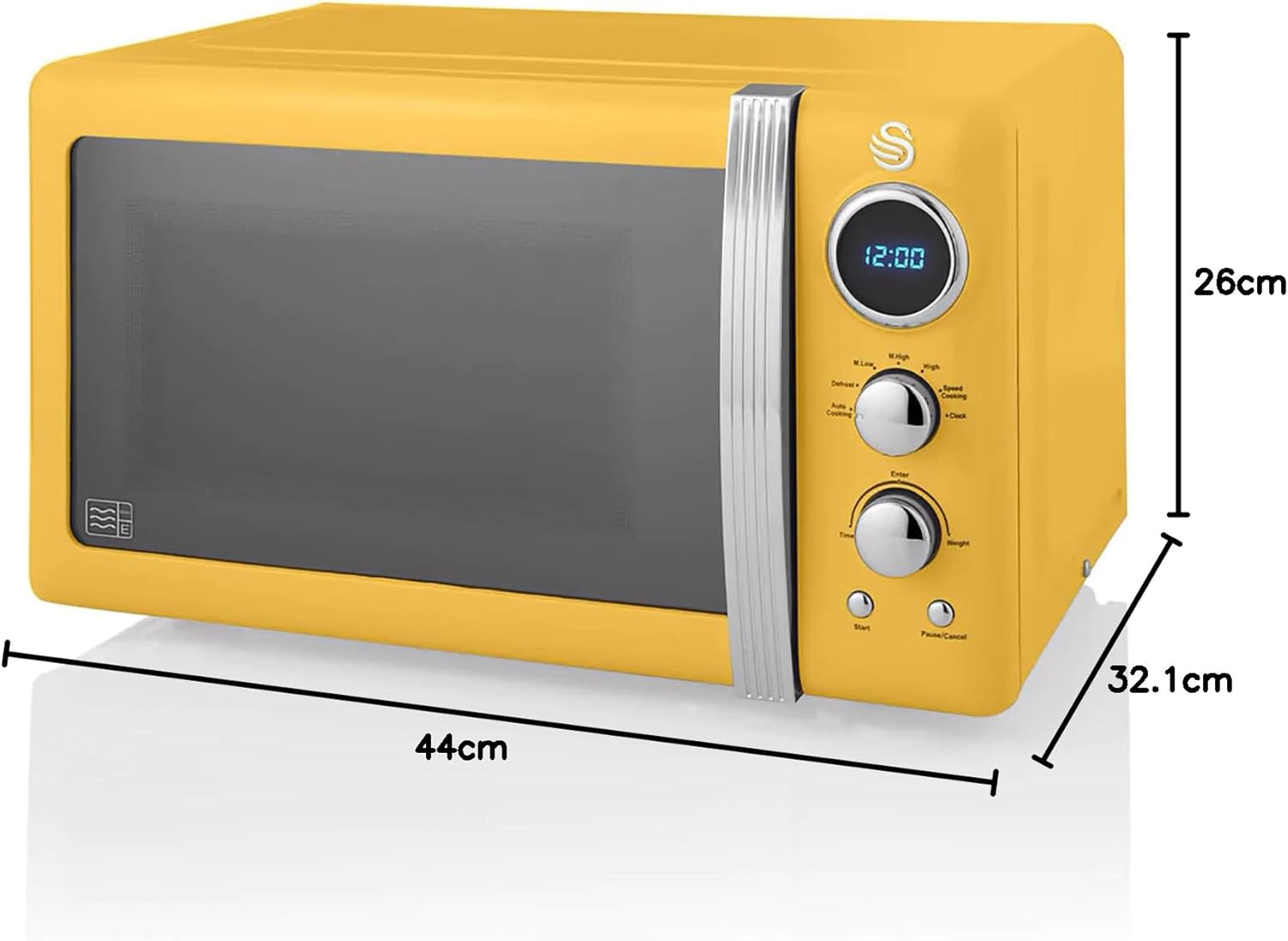 Swan Retro SM22030GRNEU Micro-ondes Numérique 20L, 5 Niveaux de Puissance, Fonction Décongélation, Minuterie 60 Minutes, Porte à Effet Miroir, Plateau Tournant 27cm, Design Vintage, Gris, 800W