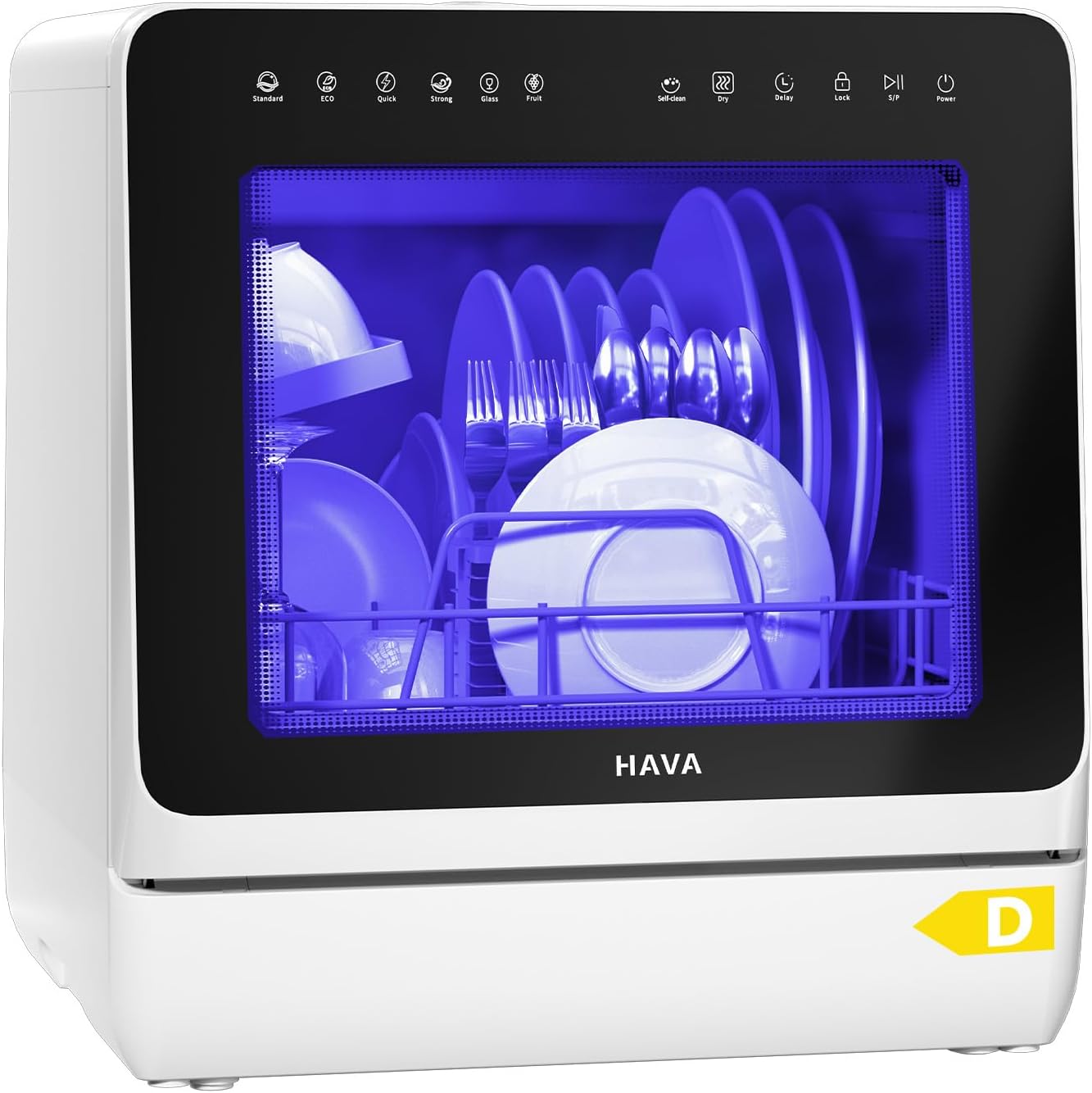 HAVA mini lave vaisselle, nouveau modèle amélioré 2024, 8 programmes de lavage, lave-vaisselle portable avec sécurité enfant et fonction de démarrage différé, réservoir d'eau de 5 L