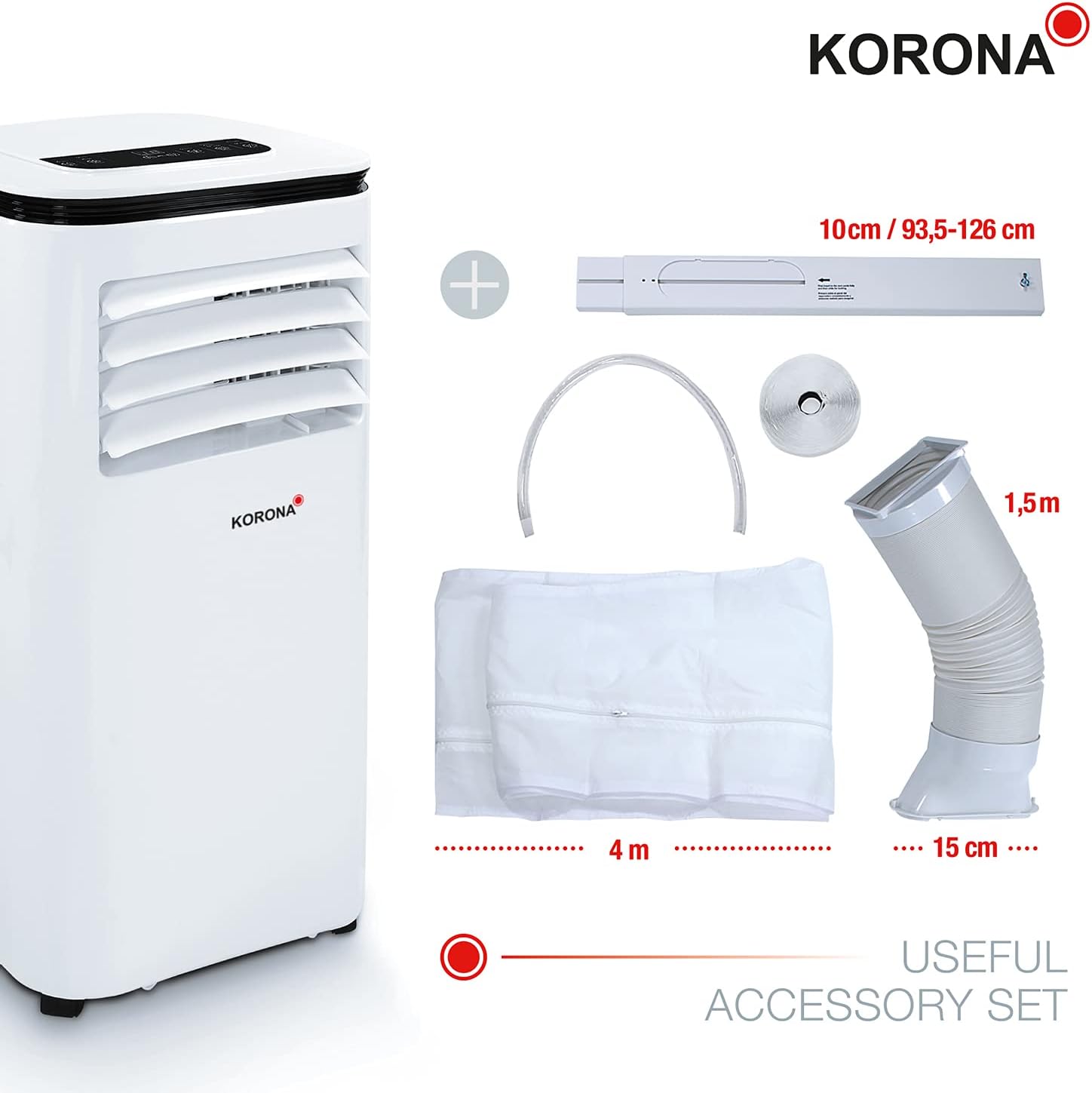 Korona 82001 Climatiseur mobile Iceberg 9.0 ECO | 9000 BTU/h | Monobloc 3en1 - Refroidisseur, déshumidificateur, ventilateur | Avec tuyau d'évacuation d'air pour la fenêtre | Pièces jusqu'à 34 m²