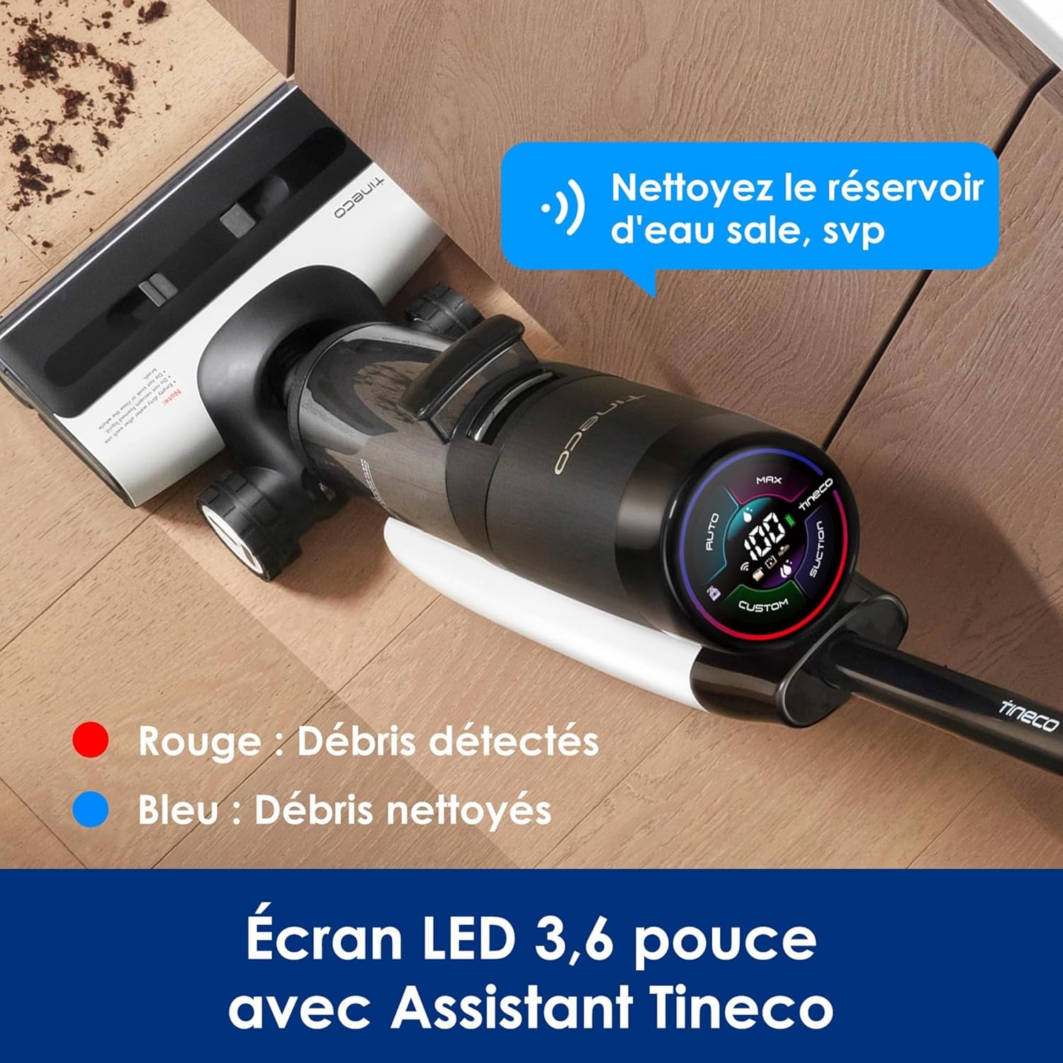 Tineco Floor One S7 Pro/S7 Series Aspirateur Laveur Sec Et Humide Intelligent sans Fil pour Sols Durs, Écran Digital LED, Grande Autonomie, Parfait pour Les Tâches Tenaces et Les Poils d’Animaux