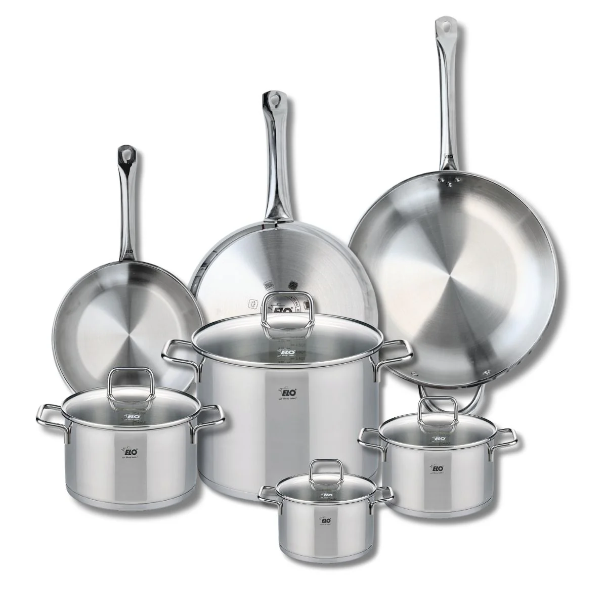 Ensemble de 3 Poêles de cuisson 24, 28 et 32 cm et 4 faitouts 14, 16, 20 et 26 cm Elo Profi Citrin Elo