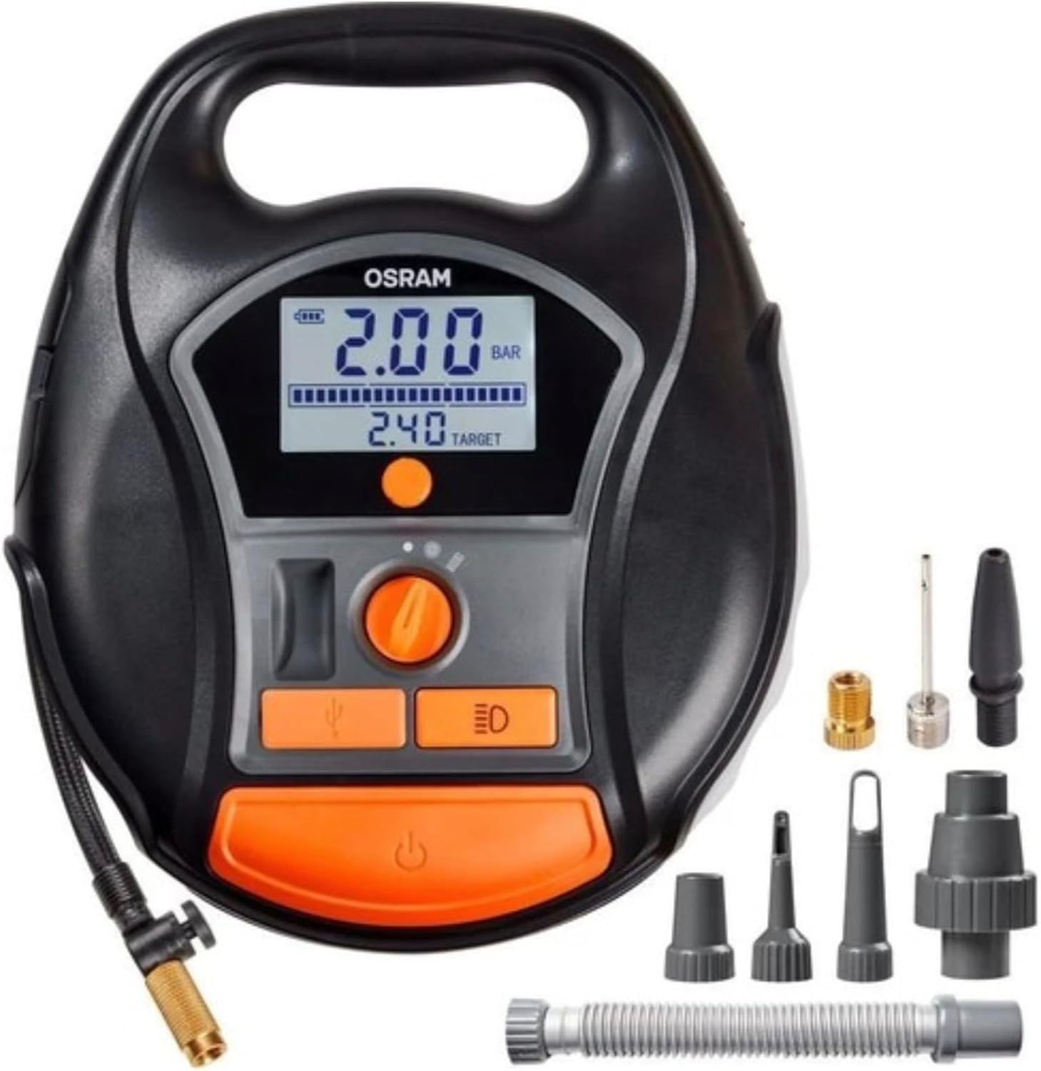 OSRAM TYREinflate Connect 650, compresseur de pneu numérique avec arrêt automatique et lumière LED, compresseur portable 12V pour pneus de voiture, connexion électrique via allume-cigare