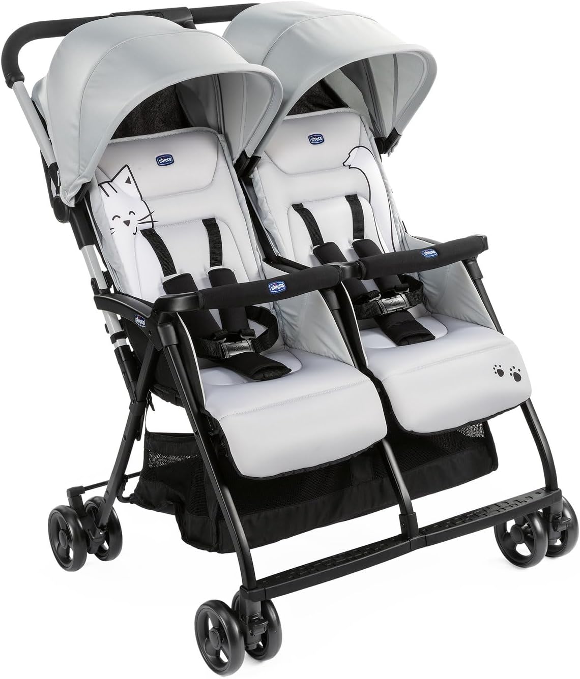 Chicco OHlalà Poussette Canne Double, Légère Inclinable et Pliable, Poussette pour Jumeaux de la Naissance à 15 kg, Fermeture Compacte, Inclus une Housse de Pluie, Capote Extensible - black night