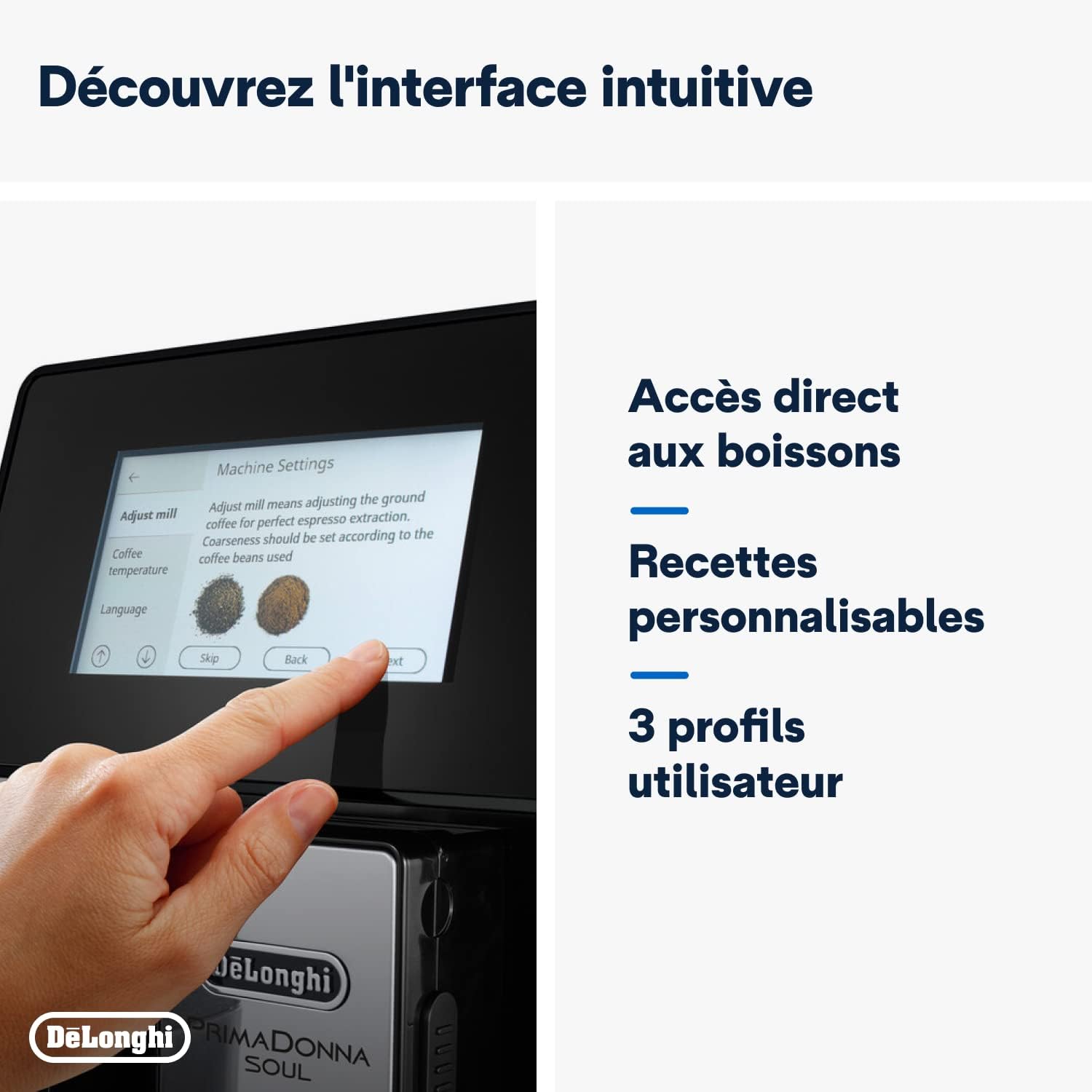 De'Longhi PrimaDonna Soul Machine a Café Grain ECAM612.55.SB, Machine Expresso et Cappucino, Technologie Exclusive Bean Adapt, Argent et Noir
