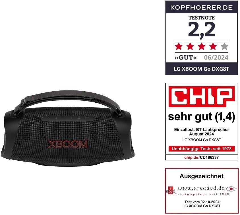 LG, Enceinte Bluetooth puissante, Portable, Enceinte Bluetooth Lumineuse, XBOOM 360°, Éclairage Personnalisable, Jusqu'à 24h d'autonomie, Enceinte Bluetooth Design, DXO2T