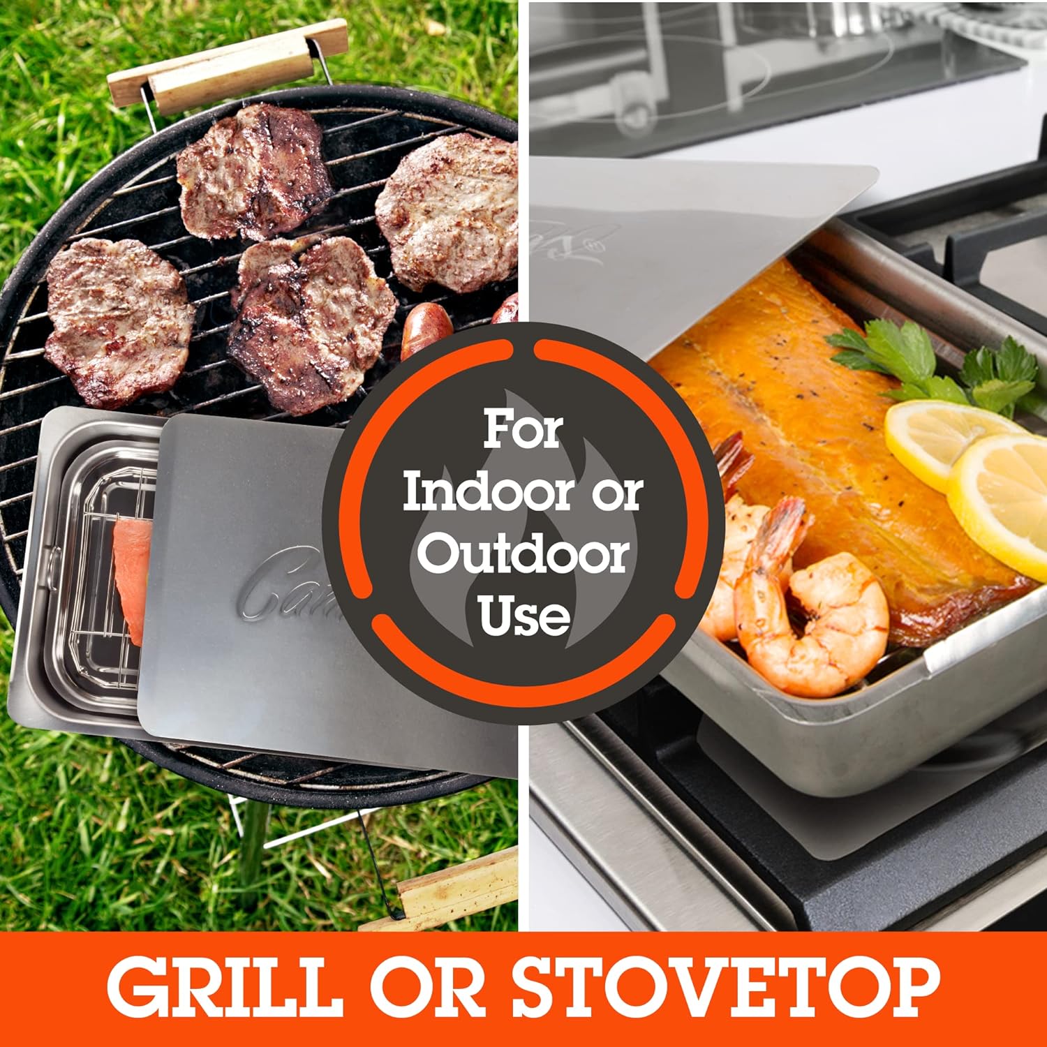 Camerons Fumoir pour cuisinière – Le fumoir Original en Acier Inoxydable avec 3 pintes de copeaux de Bois, CAM_SMKW3PTS_C31-CA