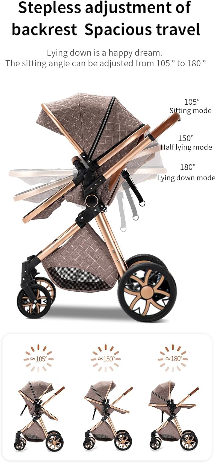 YAZOCO Poussettes 3 en 1 Citadines Poussettes Combinées Poussette Tricycle Baby Walker Poussette Haute Paysage Poussettes Pliantes Trolley Bébé Landau pour 0-36 (1 Noir)