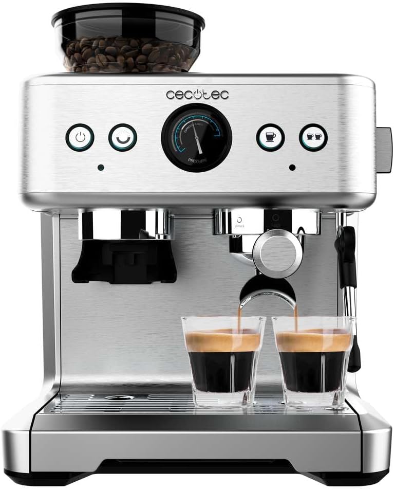 Cecotec Machine à café Express Power Espresso 20 Barista Cream. 2 Thermoblocks, 20Bars, Manomètre, Mode Auto pour 1 et 2 Café(s), Buse vapeur Orientable, Conduit pour Infusions, 2900W.