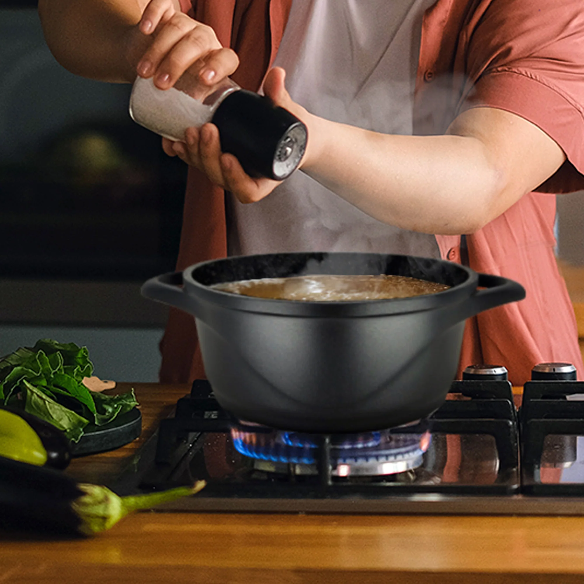 Batterie de Cuisine Induction 8 Pièces Aluminium Fonte 4 Casseroles 4 Couvercles  Noir MGK12S Briebe