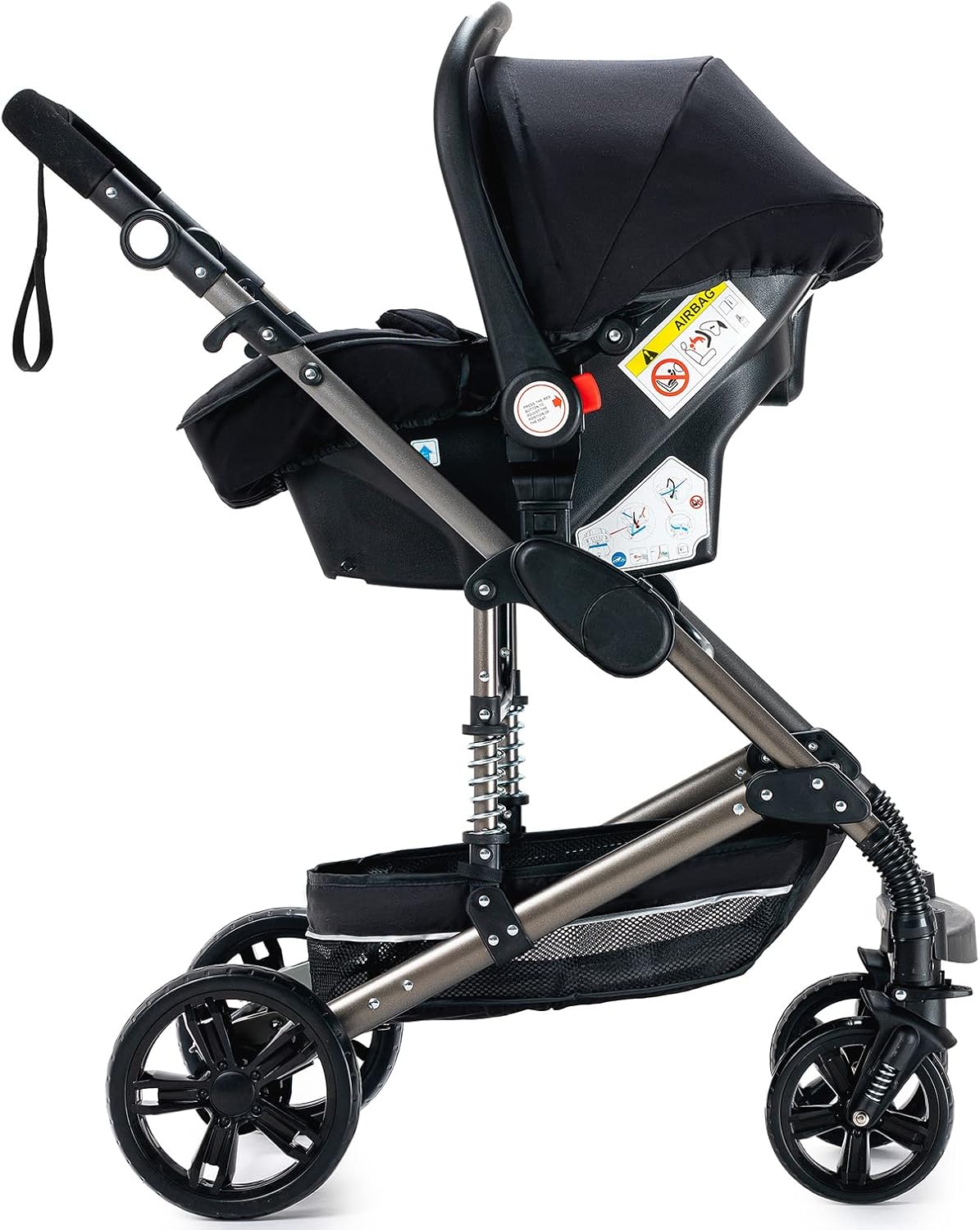 NADDLILY Poussette 3 en 1, Poussette Bebe avec Conception Portable Pliable en Un Clic, Pousette 3 en 1 avec Poussée Réversible Bidirectionnelle, Poussette Canne avec Accessoires (V9 Black)