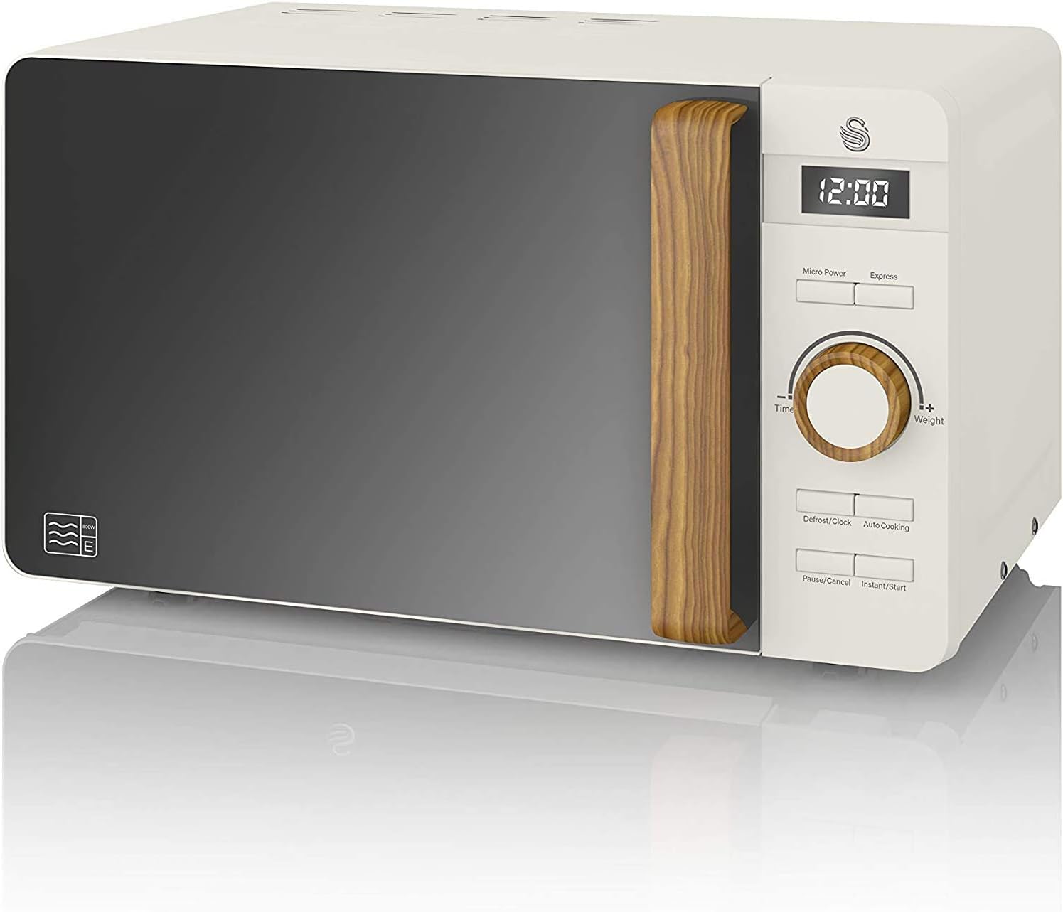 Swan Nordic Set petit-déjeuner bouilloire 1,7 l 3000 W, grille-pain à fente large 2 tranches, micro-ondes 20 l numérique, design moderne, effet bois, blanc