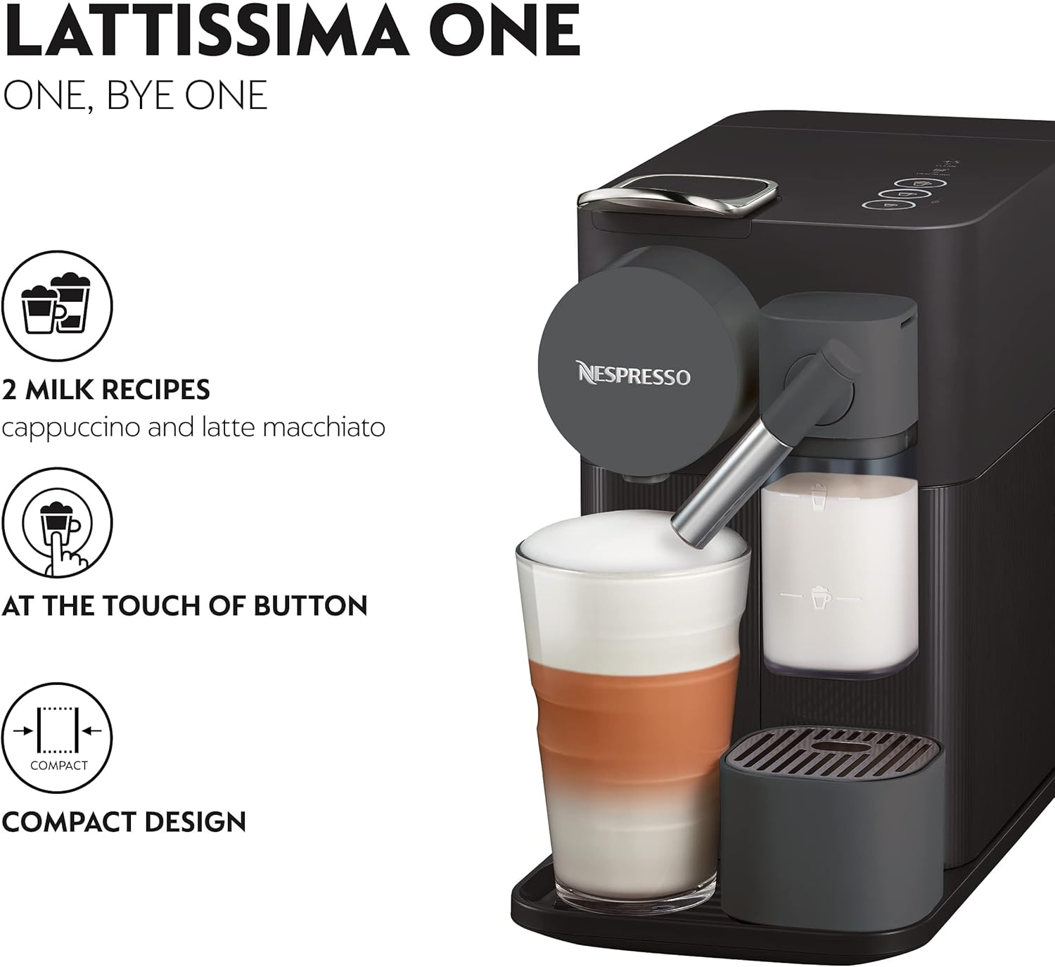 De'Longhi Nespresso Lattissima One Evo EN510.B, Machine a Café Capsule, Expresso et Cappuccino, 1450W, Noir