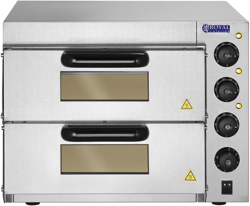 Royal Catering Four à Pizza Electrique RCPO-3000-2PS-1 (2 chambres de cuisson, chaleur réglable séparément, 2 base en chamotte 40x40x1,5cm, fonction minuterie jusqu'à 120 min)