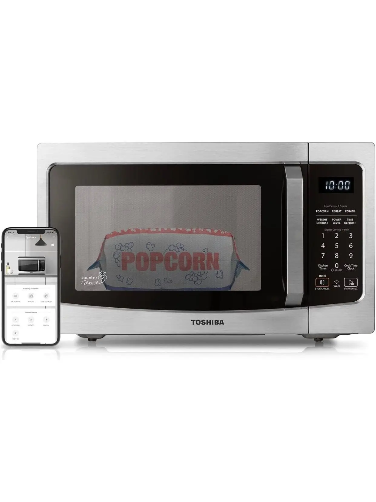 TOSHIBA ML-EM34P(SS) Smart Countertop Microwave, Sensor Reheat, Works With Alexa & Remote Control, Kitchen Essentials, Mute Function&ECO Mode, 1100W, 1.3 Cu Ft, With 12.4