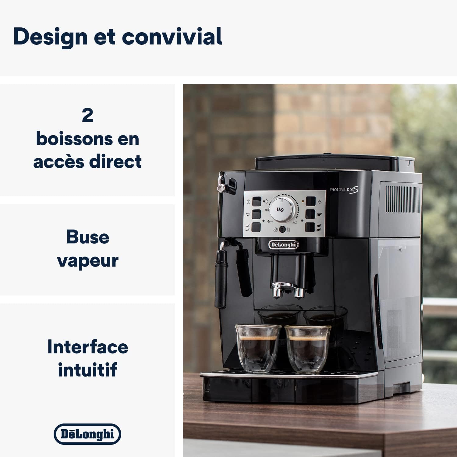 De'Longhi Magnifica S ECAM11.112.B, Machine à Café Automatique/ à Espresso du Grain à la Tasse Avec Buse à Lait, avec 4 Recettes à Touche Unique, Panneau de Contrôle Soft-Touch, 1450W, Noir