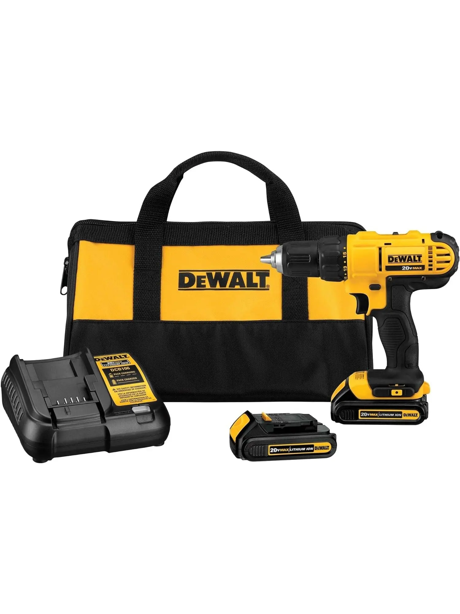 DEWALT 20V Max Cordless Drill/Driver Kit, Compact, 1/2-Inch (DCD771C2), Yellow