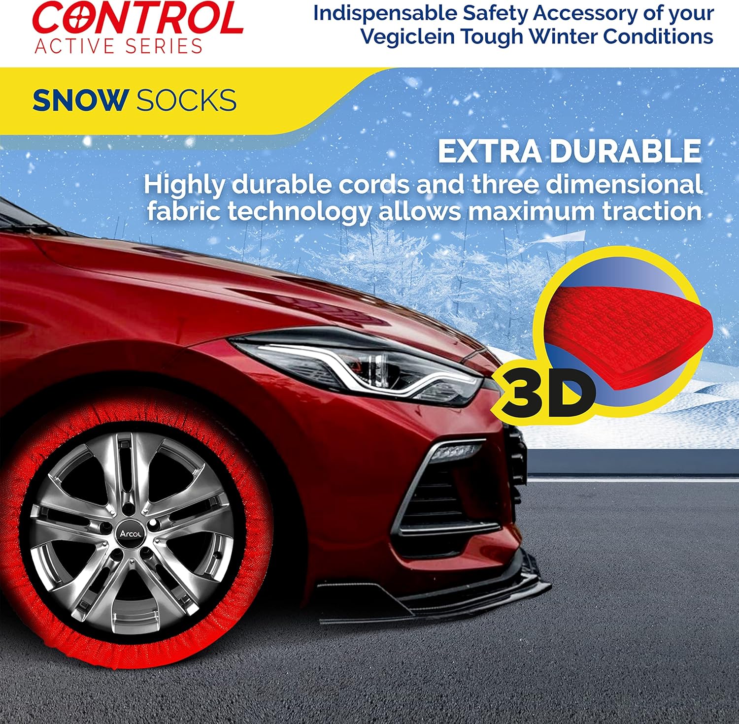 Chaussettes à Neige Textile Homologué EN 16662-1 - DEUX Chaussette Neige Pour Auto. Snow Sock Taille L Pour R14-R20 (Les Misures Pour les Pneus Sont Détaillèes à L'intérieur) (Control, L)