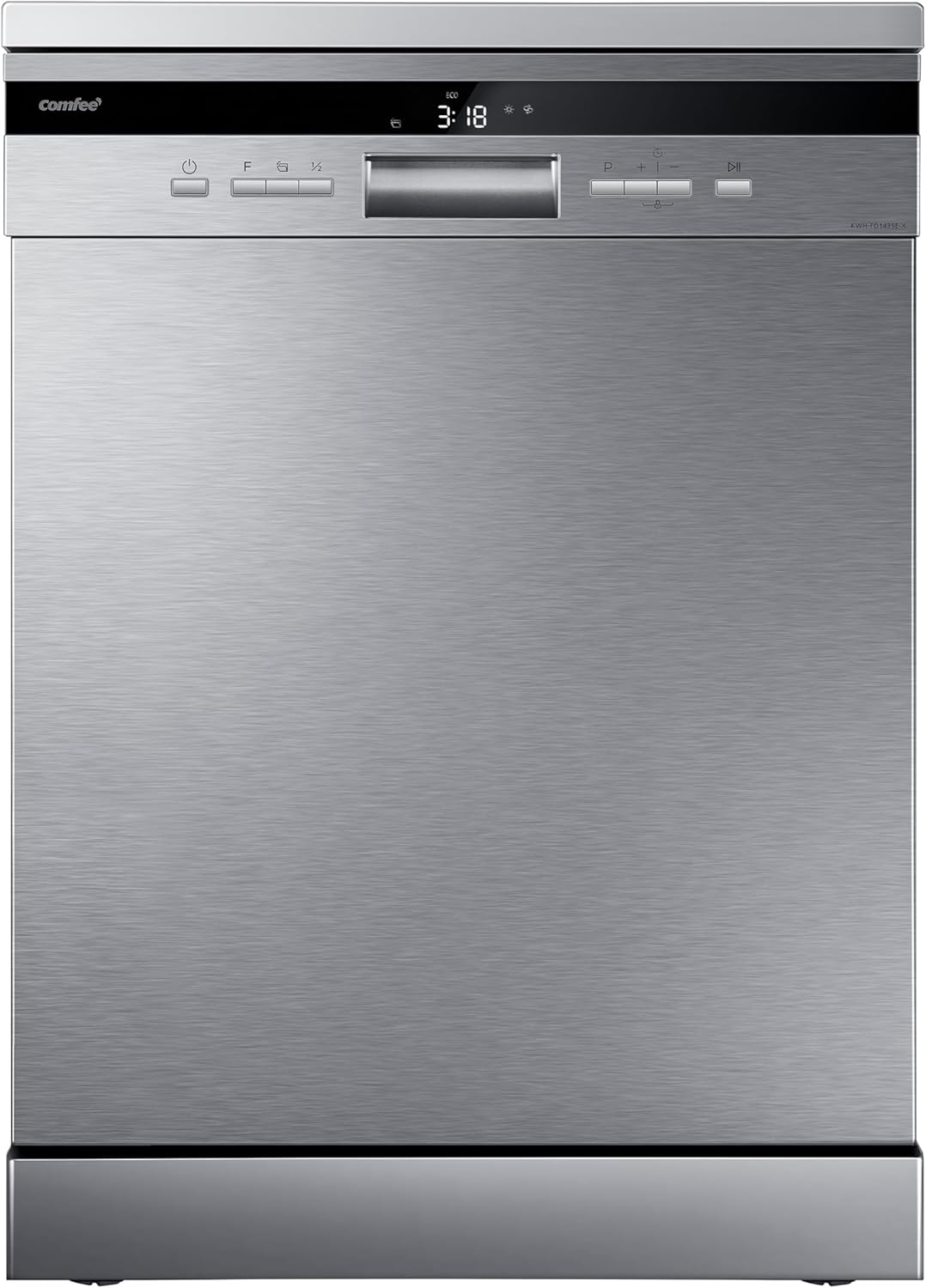 COMFEE' CDWPF1201PS Lave-vaisselle Pose Libre, 60 cm, 12 couverts, départ différé, fonction demi-charge, paniers flexibles - Acier Inoxydable, 49 dB, Commande Bouton
