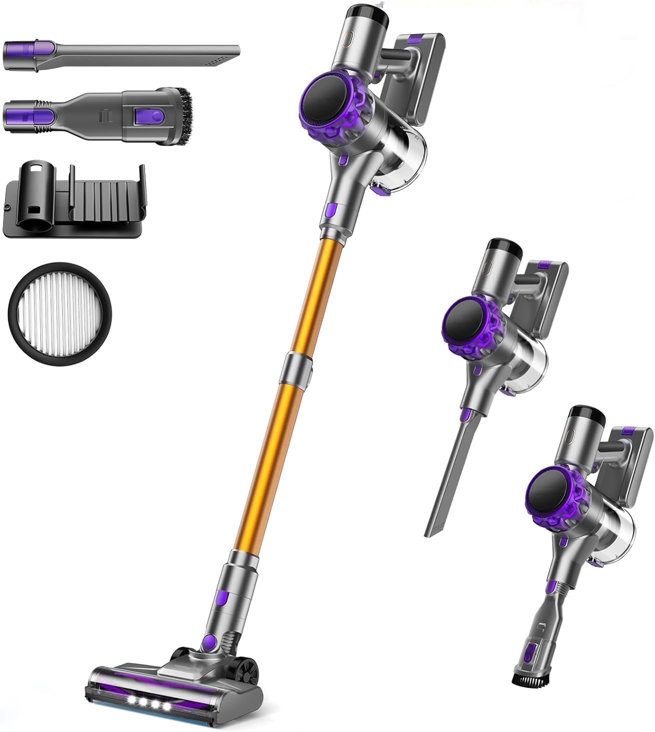 Aspirateur Balai sans Fil, 40KPa/ 55 Min d'Autonomie Aspirateur sans Fil Puissant avec Écran LED, Batterie Amovible, Lumière LED, Brosse Anti-emmêlement pour Tapis, Sols Durs, Poils d'animaux