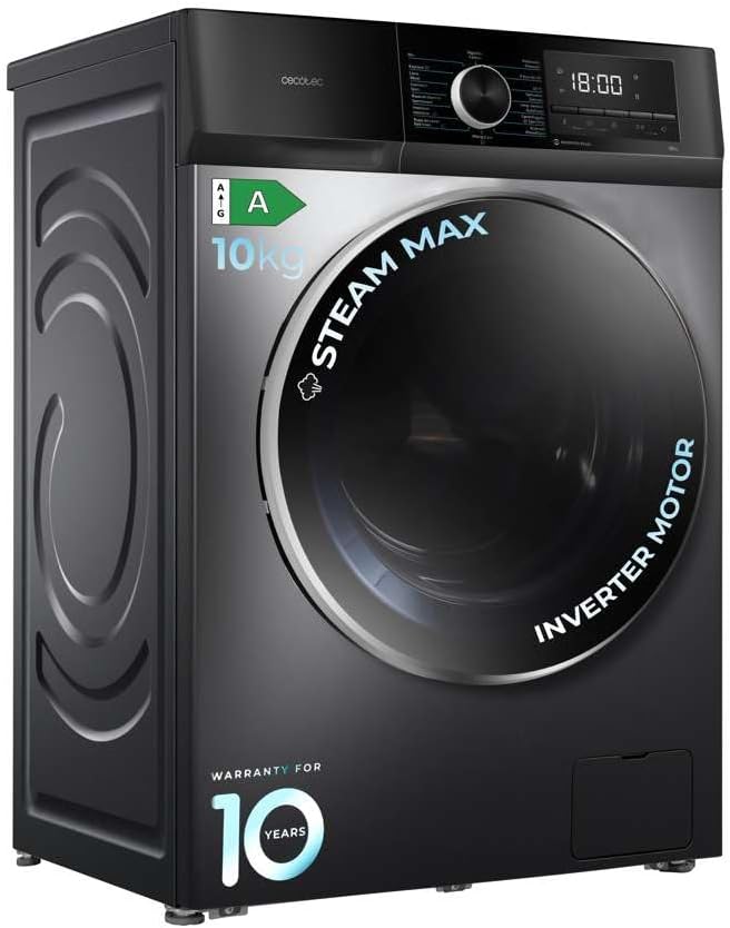Cecotec Lavadora 8 Kg Carga Frontal Bolero Dresscode 8500 Inverter A. 1900 W, 1400 rpm, Motor Inverter Plus, Bajo Consumo, 16 Programas, SteamMax, Delay Start, Blanco