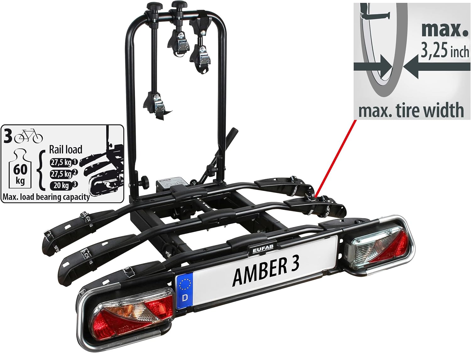 EUFAB Porte-Vélos Plateforme Sur Attelage 3 Vélos Amber Iii