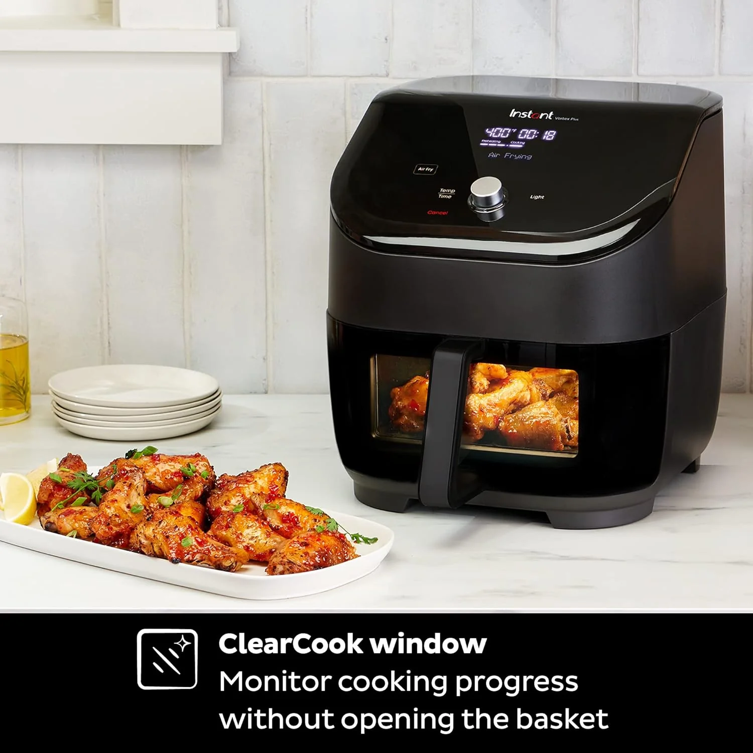 Instant Vortex Plus 6QT ClearCook Air Fryer, Clear Windows, Custom Program Options, 6-in-1 Functions, Crisps, Broils, Roasts, Dehydrates, Bakes, Reheats, from the Makers of Instant Pot, Black