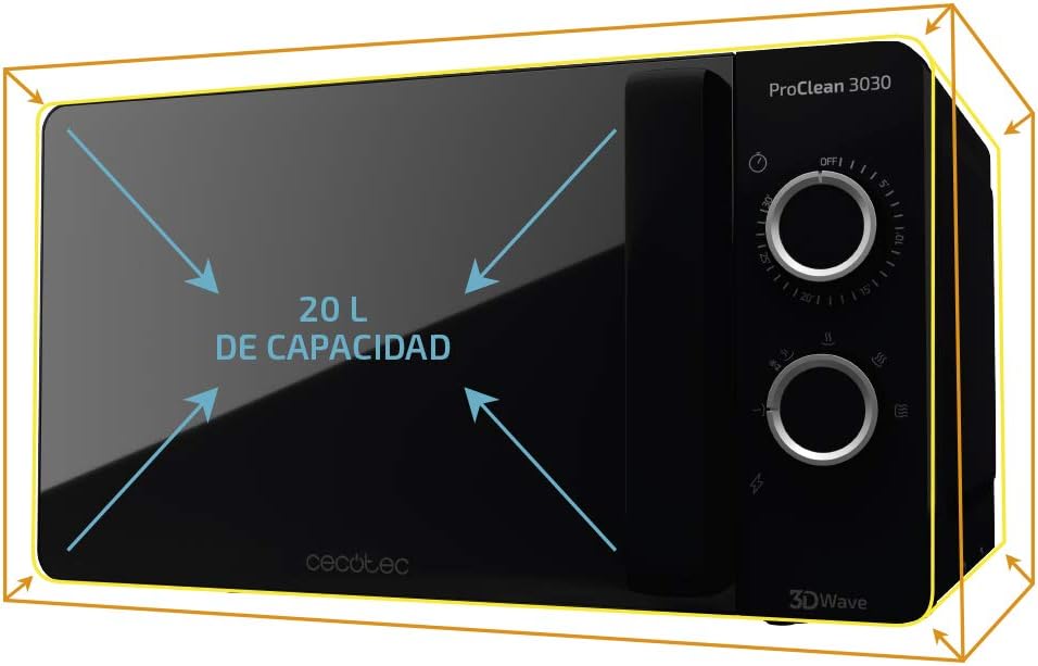 Cecotec Four à micro-ondes ProClean 9110 FullINOX avec grill 1000 W, 30 litres, 5 niveaux de puissance, 8 programmes, minuterie de 60 minutes, revêtement Ready2Clean, design avant miroir